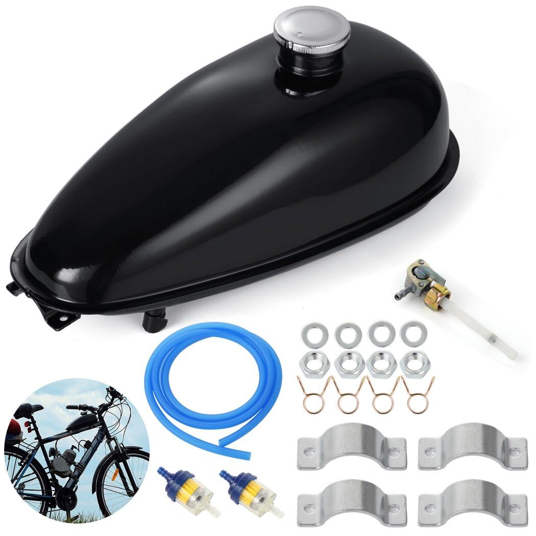 Yeesport Motorized Bike Fuel Tank, 4L / 1 Gal Replacement Gas Fuel Petrol Tank For 49Cc 66Cc 80Cc Motorized Bicycles, Easy To Install, Include Tank Cap & Switch Valve, Black (4L/1Gal) (4L/1Gal)
