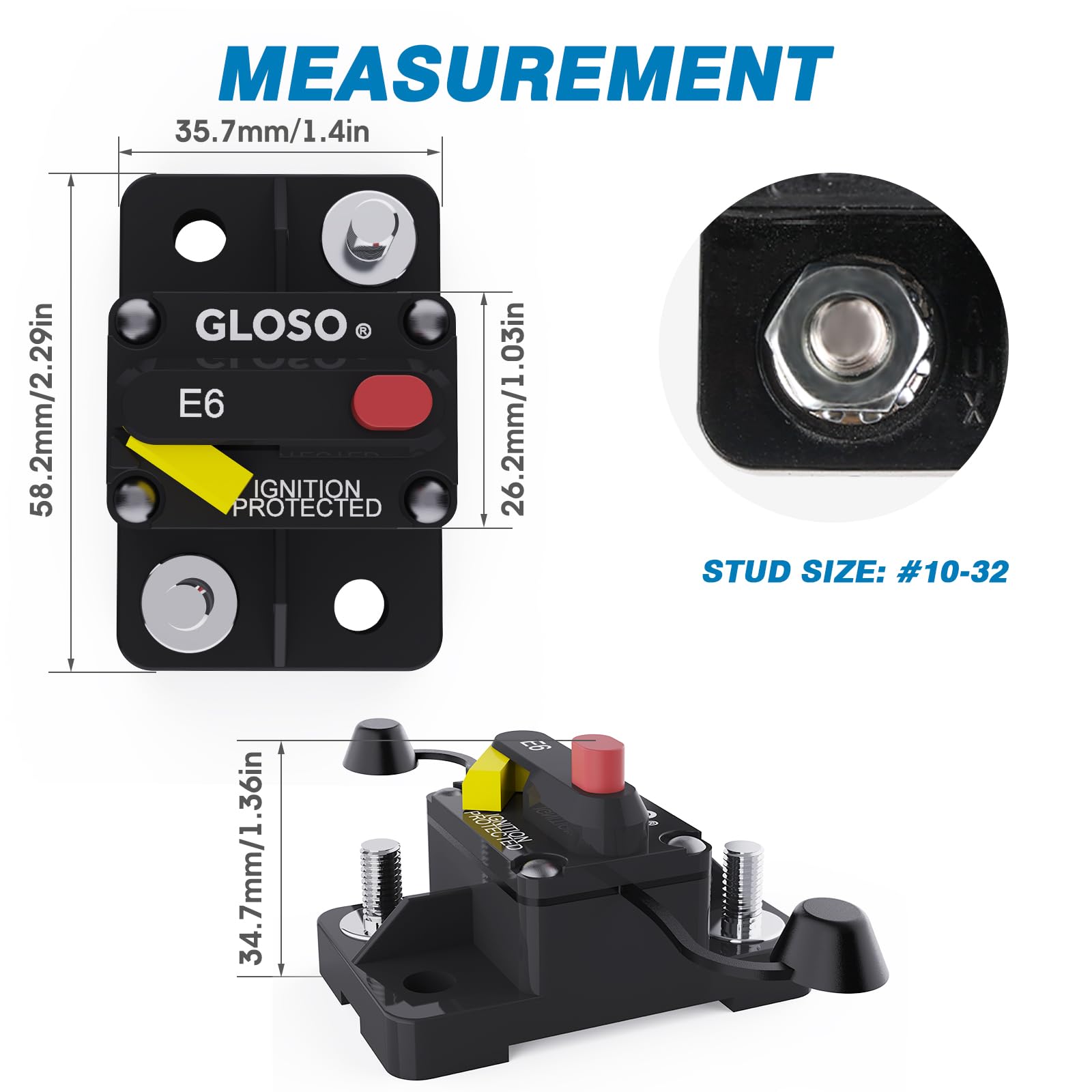 GLOSO Circuit Breaker 20 A E69 for Marine Truck Boat RV Automotive Mid Range Mini T3 Manual Reset Switchable Compact Medium IP66