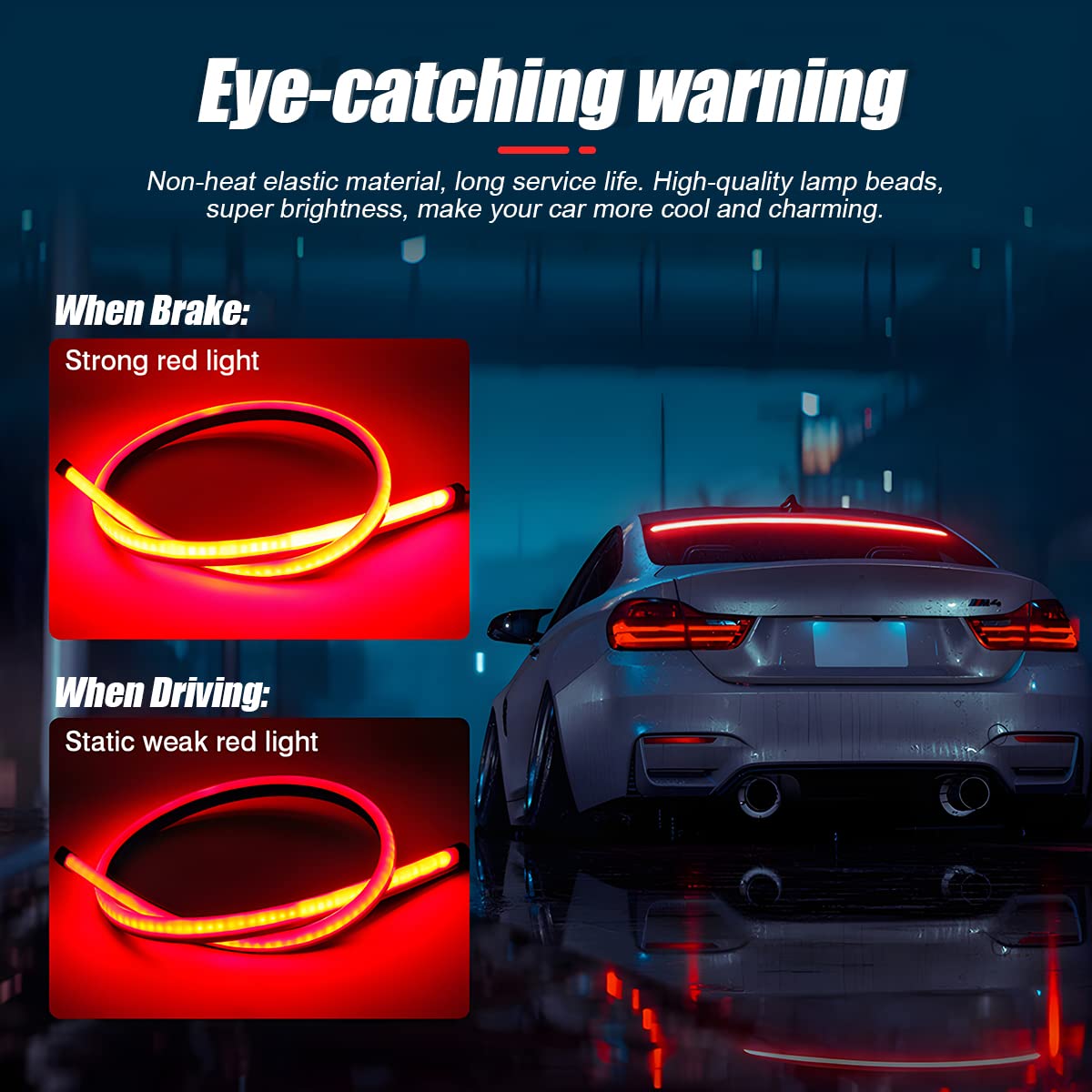 Hipopy Car Led Brake Led Strip Light, 35Inch 144Led Dc12V High Mount Stop Brake Light Bar, Rear Window Warning Signal Light For