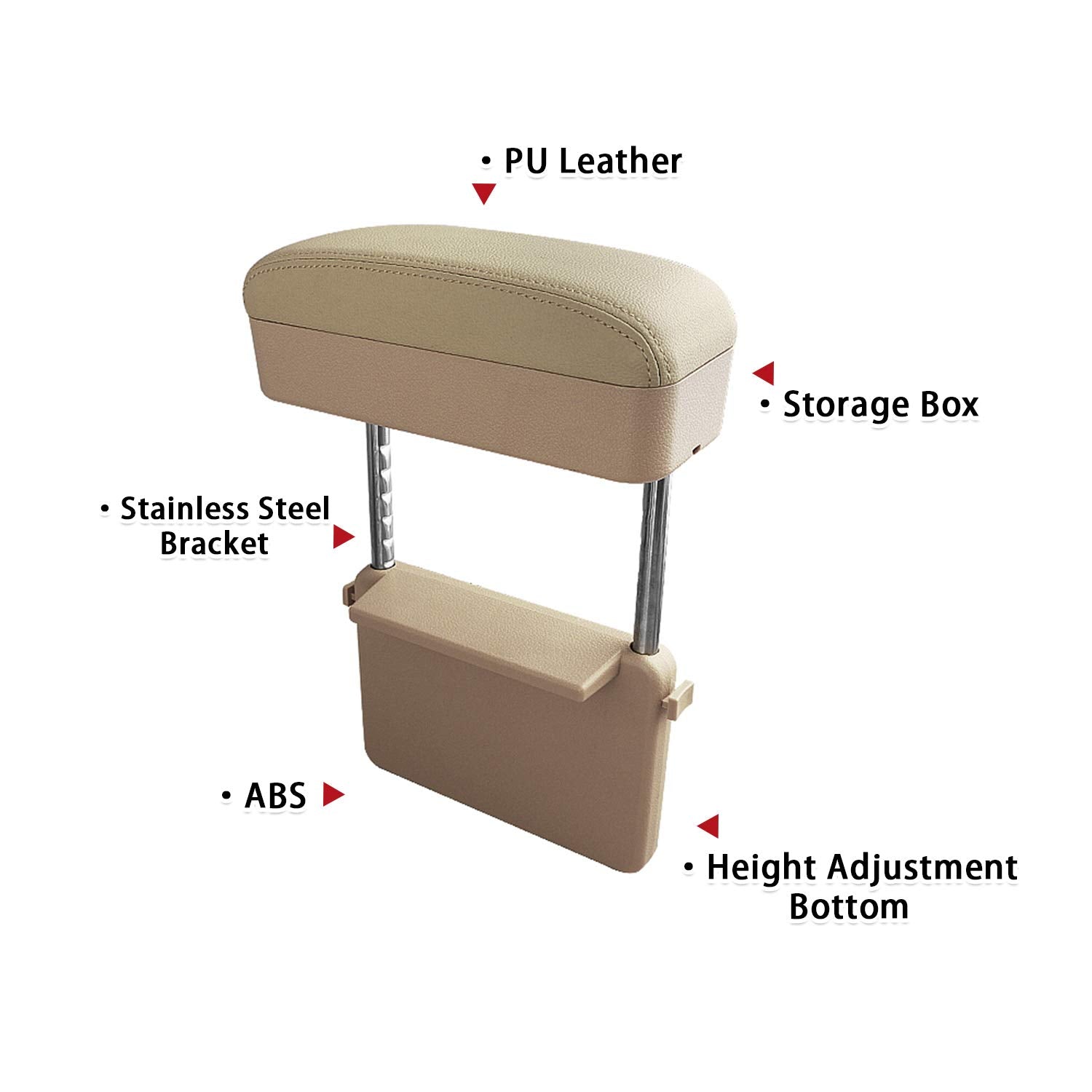 Sktu Auto Car Armrest Extender Support Elbow & Forearm Arm Wrist Rest Support Adjustable Height Comfort Pad Universal Fit For Most Car Models Center Console (Beige)