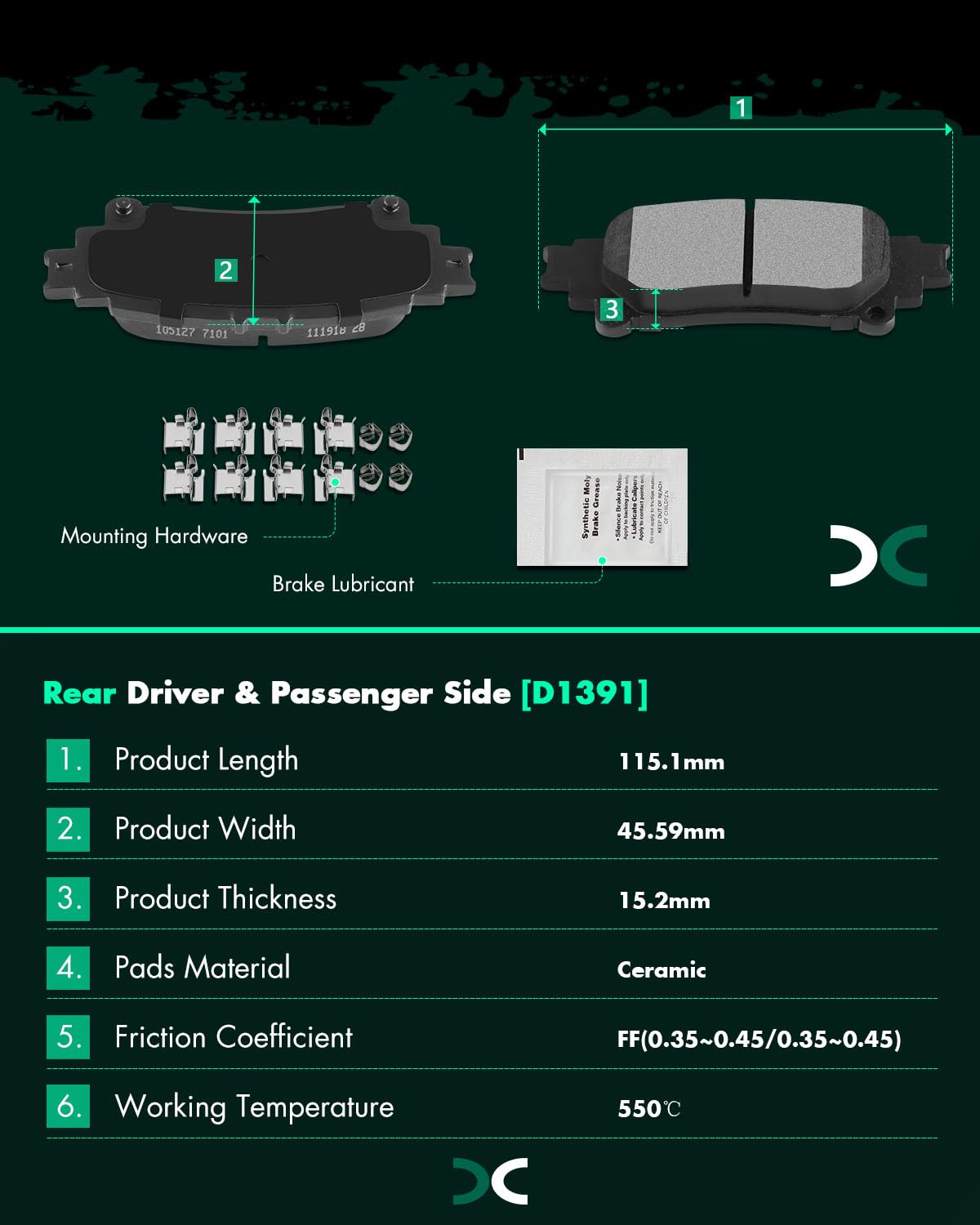 Scitoo D1324 D1391 Front Rear Ceramic Brake Pads Sets Fit For Lexus Rx350 2010-2015,For Toyota For Highlander 2014-2018,For Toyo