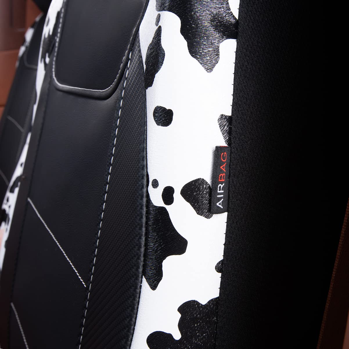 Flying Banner Car Seat Covers Protects Water Proof Faux Leather Carbon Fiber Front And Rear Bench (Cow Black, Full Set - 8Pcs)