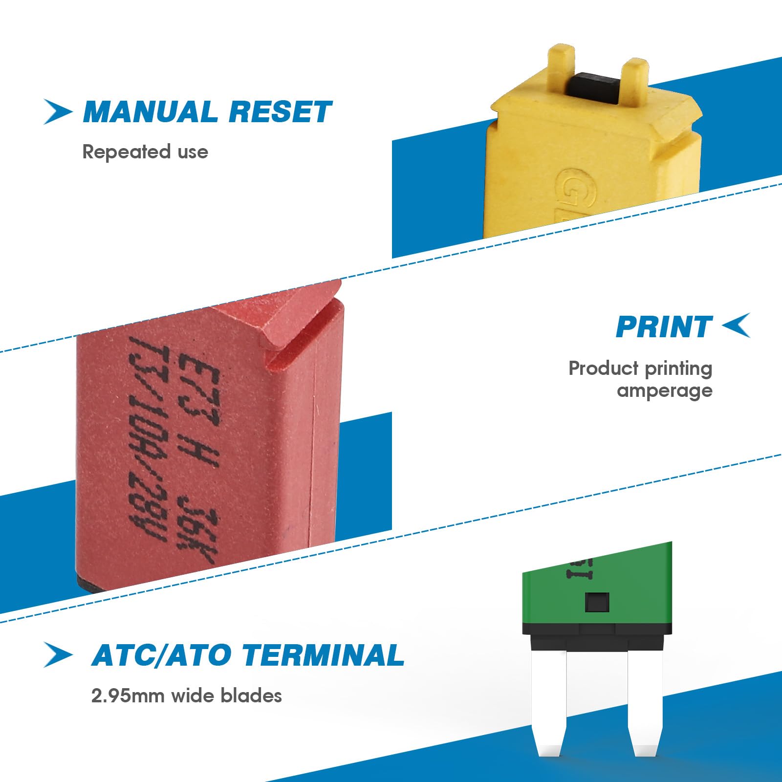 GLOSO Circuit Breakers E73 Mini ATM 10 Amp Manual Reset (T3) - 25 Pack (10A)