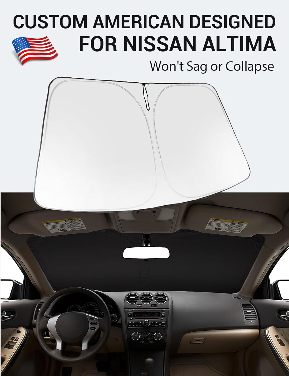 Proadsy 2025 Upgrade Windshield Sun Shade Custom Fit 2007-2012 Nissan Altima Foldable Front Sunshade Protector Sun Visor Blocks