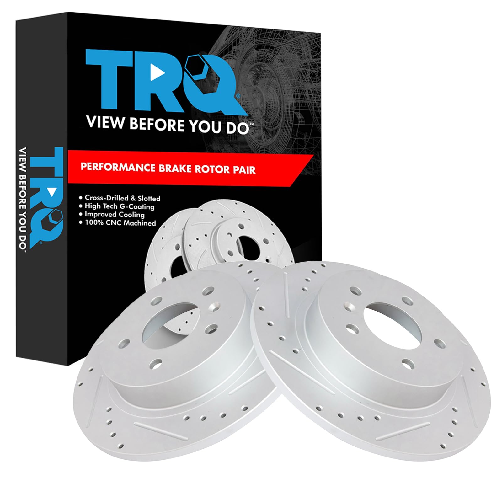 Trq Rear Performance Brake Rotors Set Premium G-Coated Cross Drilled & Slotted Compatible With 2006-2011 Buick Lucerne Cadillac