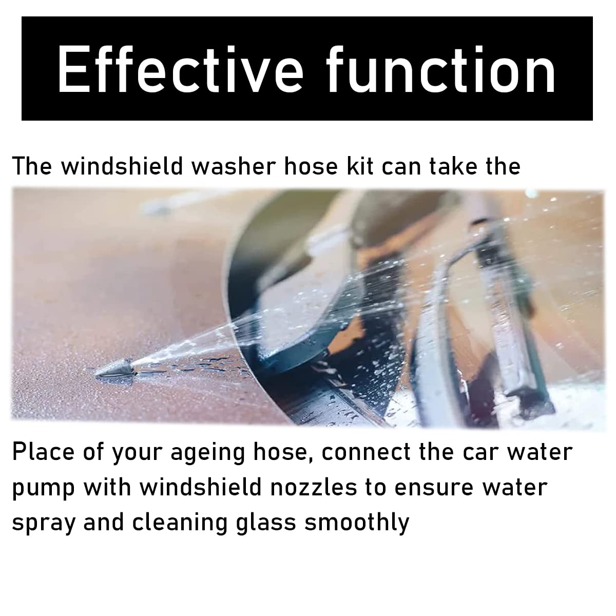 Windshield Washer Hose Kit, 4 Meter Washer Fluid Hose with 12 Pcs Hose Connectors, Rubber Wiper Fluid Tubing Kit, Connect Car Wa