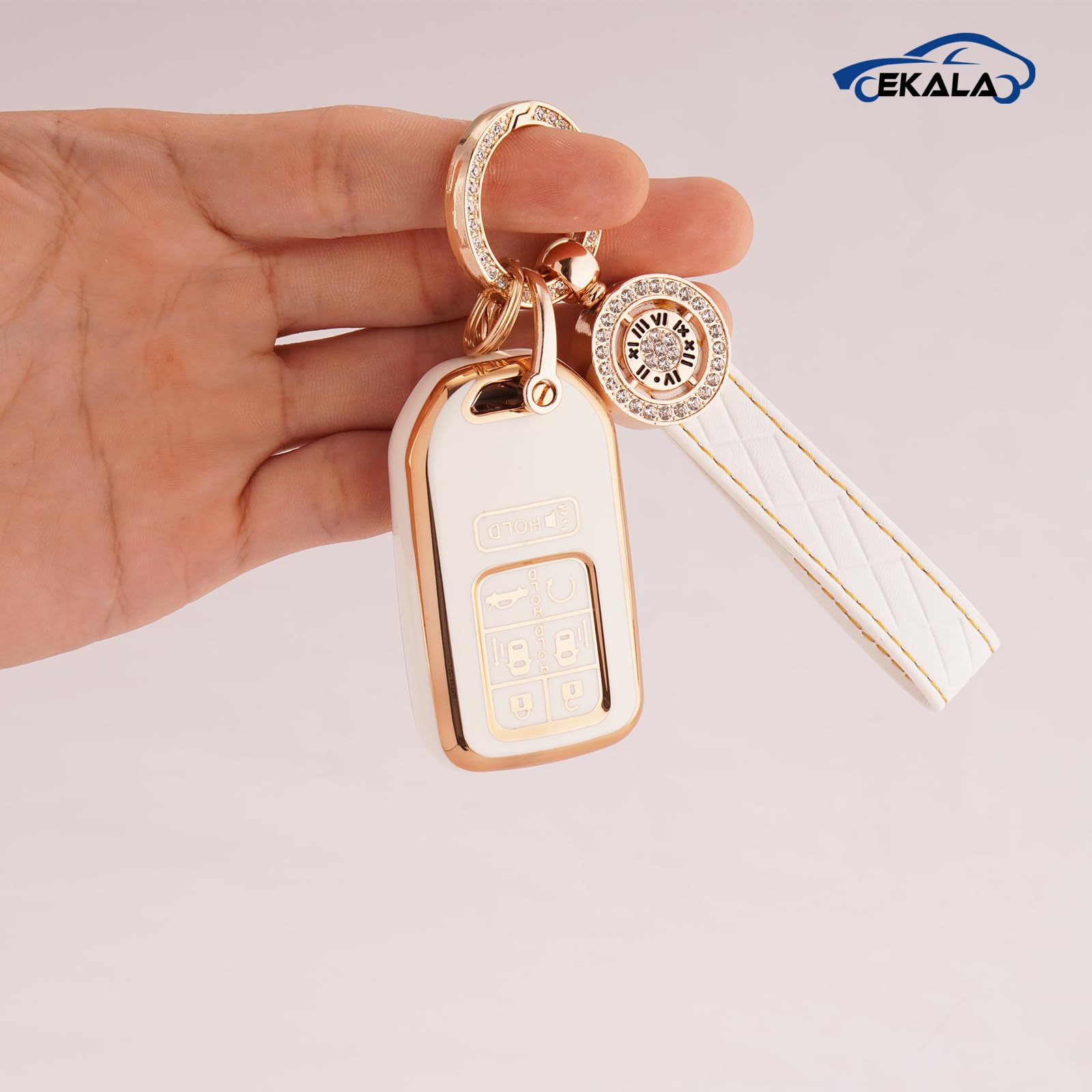 EKALA for Honda Odyssey Key Fob Cover with Leather Keychain, 7 Buttons Soft TPU Keys Shells Compatible with 2018 - 2024 Honda Od