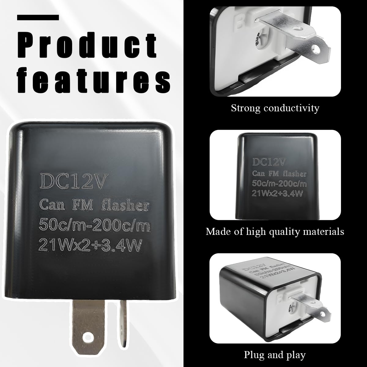 Wevdn 12V Speed Adjustable 2 Pin LED Flasher Relay, Electronic Flasher Relay Replacement Hazard Warn Flasher Relay, 2-Pin Hyper