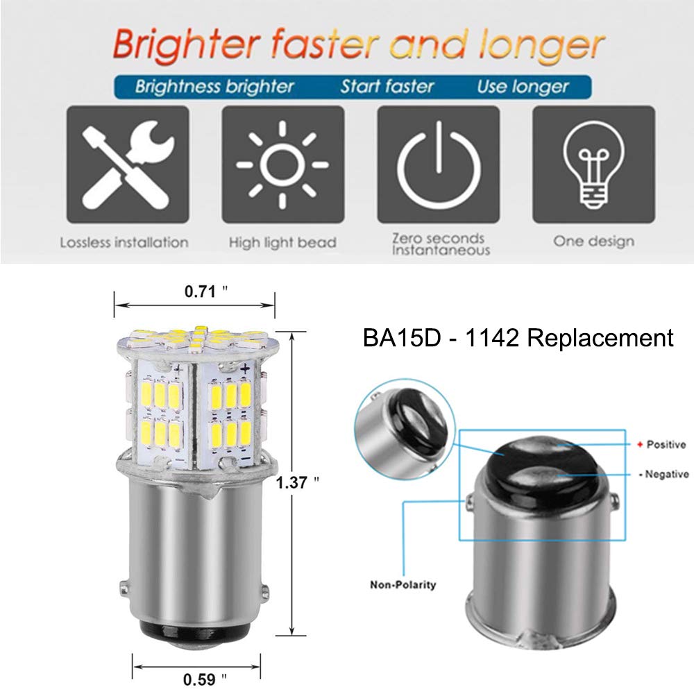 BlyilyB BA15D Bright White LED Bulbs for Car, Trailer, RV, Boat - 6 Pack Interior Tail Light Bulbs