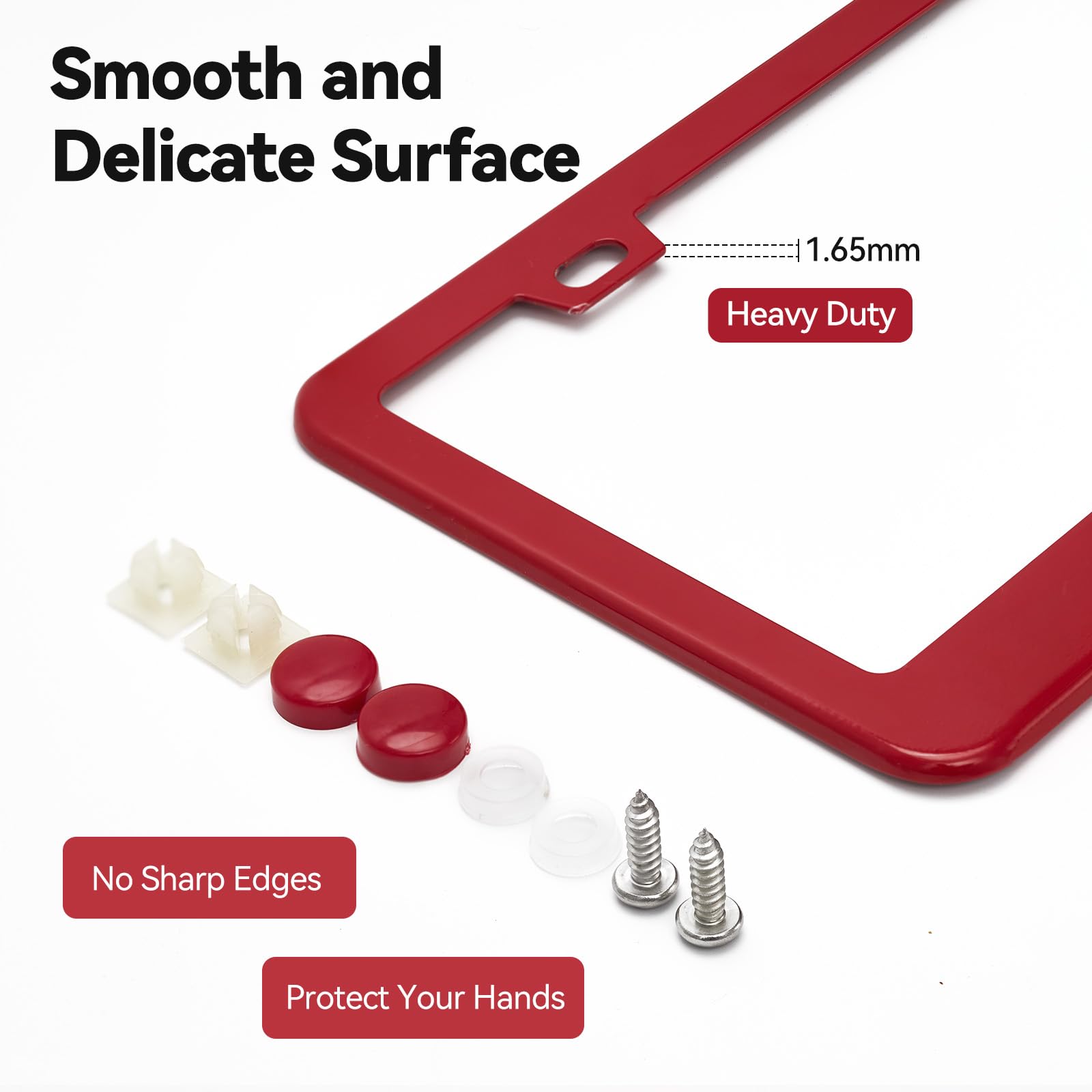 Ohuhu Matte Aluminum License Plate Frame With Red Screw Caps, 2Pcs 2 Holes Red Licenses Plates Frames, Car Licenses Plate Covers