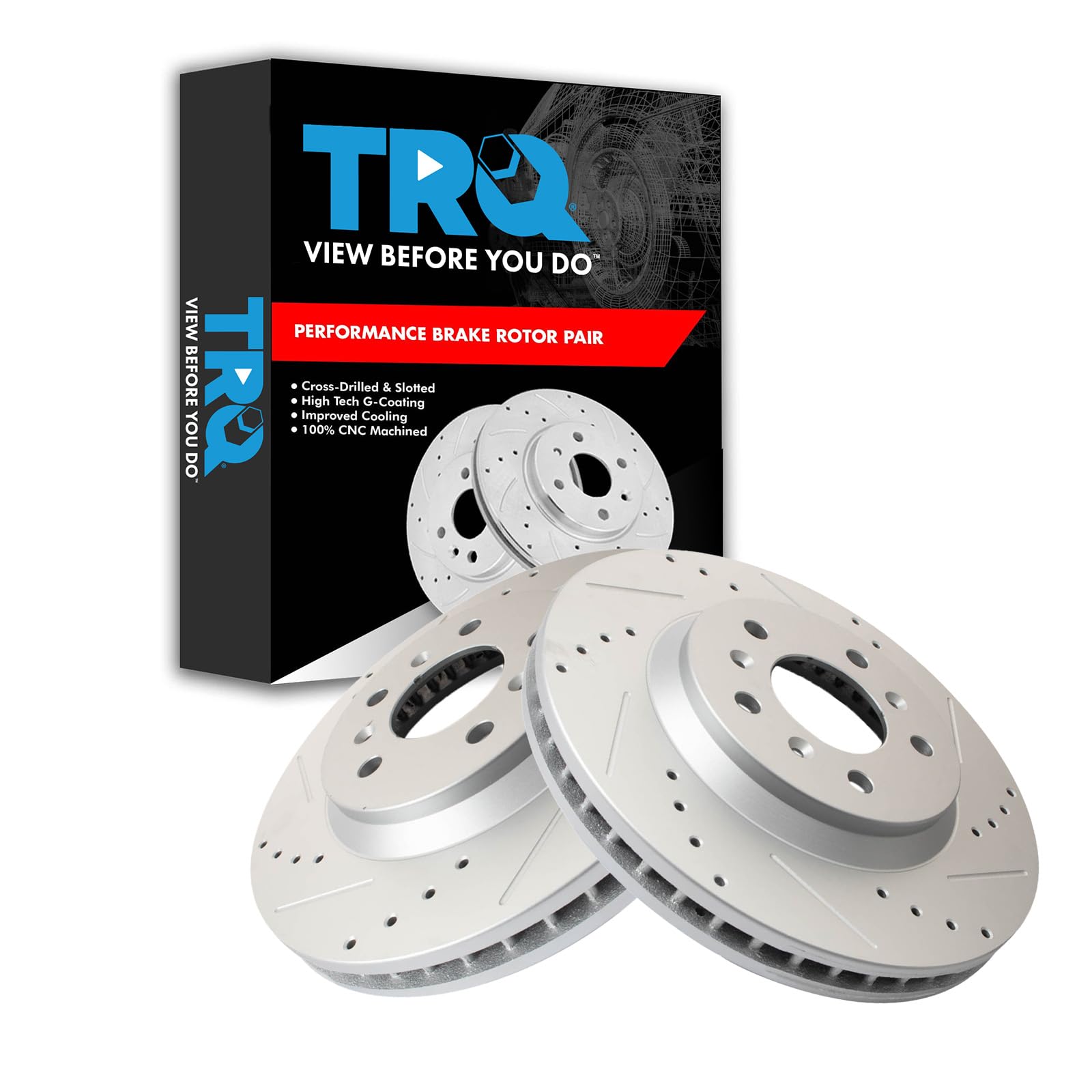 Trq Front Performance Brake Rotors Set Premium G-Coated Cross Drilled & Slotted Compatible With 2006-2011 Buick Lucerne 2006-201