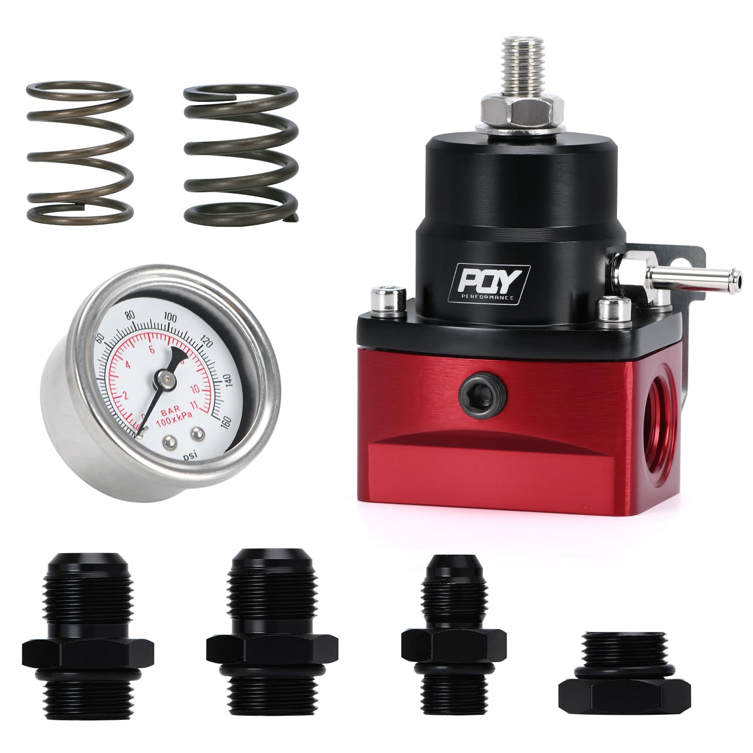 PQY Adjustable Fuel Pressure Regulator Kit 3-70PSI with AN8 Feed Port and AN6 Return Port (red+black)