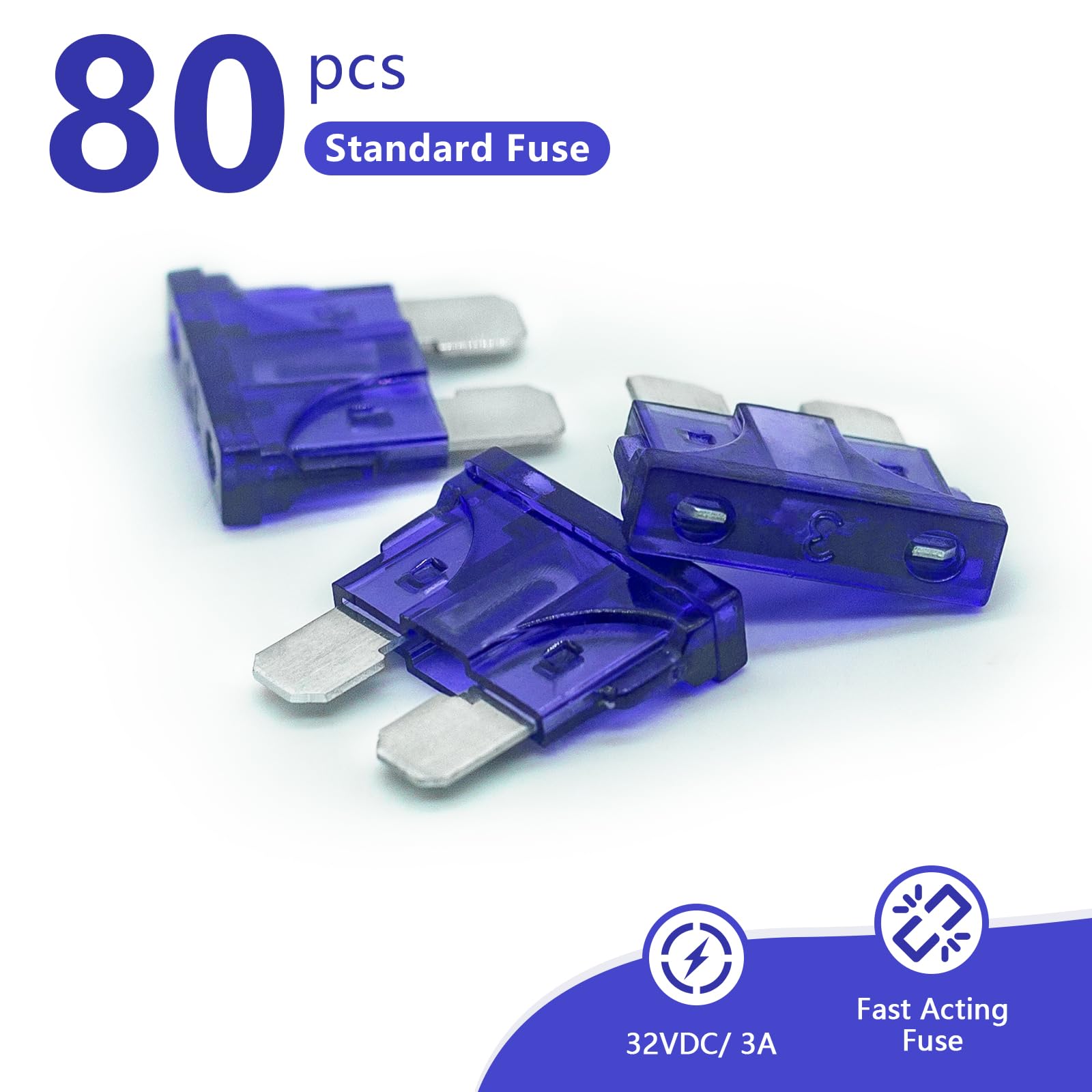 (80Pcs) 3 Amp Standard Fuse, 3A Car Blade Fuses For Car/Rv/Truck/Suv/Motorcycle/Boat