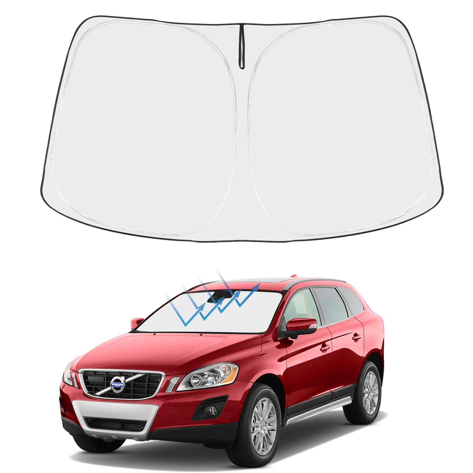 Proadsy 2025 Upgrade Windshield Sun Shade Custom Fit Volvo Xc60 2010-2017 4-Layer Foldable Front Sunshade Protector Sun Visor Bl