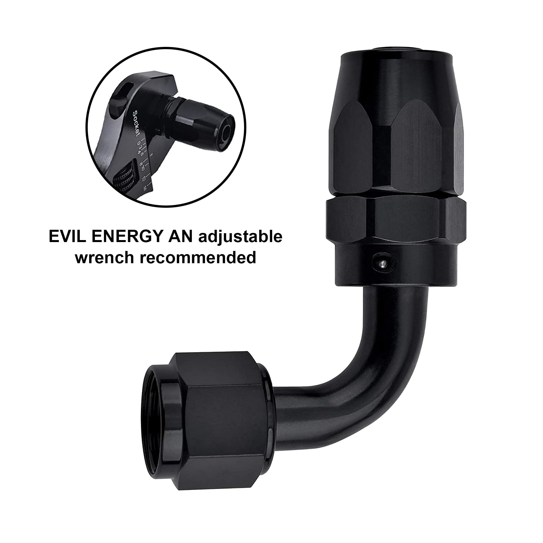 Evil Energy 12An Hose End Fitting 90 Degree Swivel For Cpe Braided Hose Black 2Pcs