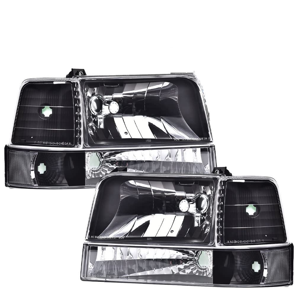 Cheda Headlights Assembly Compatible With 1992-1996 Ford Bronco F150/ 1992-1997 F250 F350 Super Duty W/Corner Signal Bumper Lamp