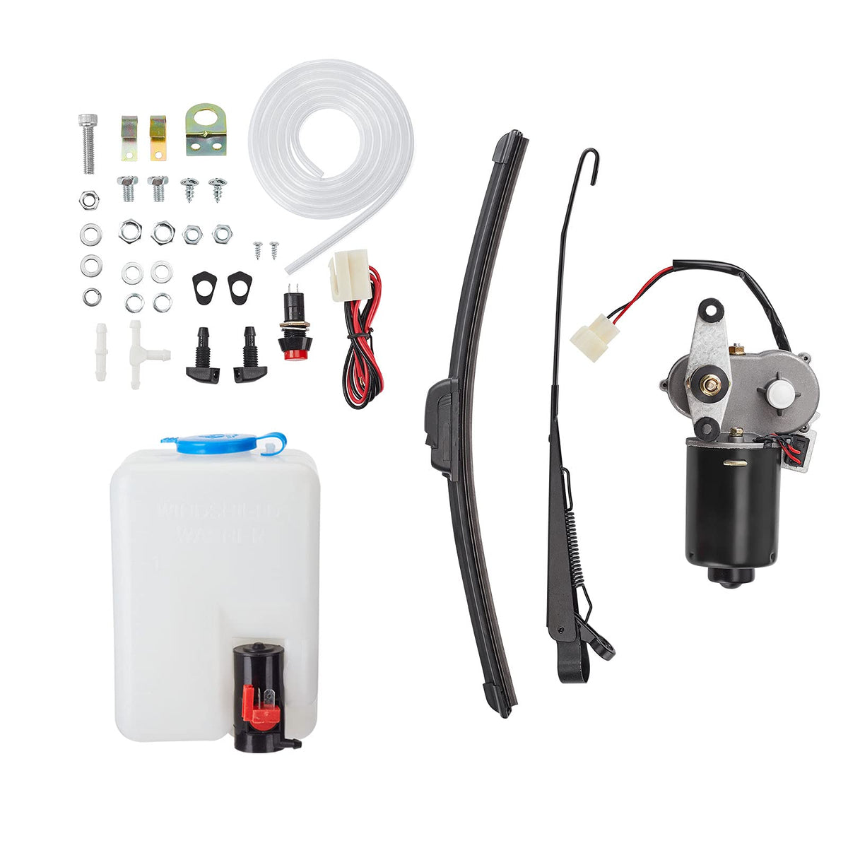 Kemimoto UTV Windshield Washer Pump Kit with 12V Windshield Wiper Motor Kit Compatible with Polaris RZR Ranger General Can Am X3