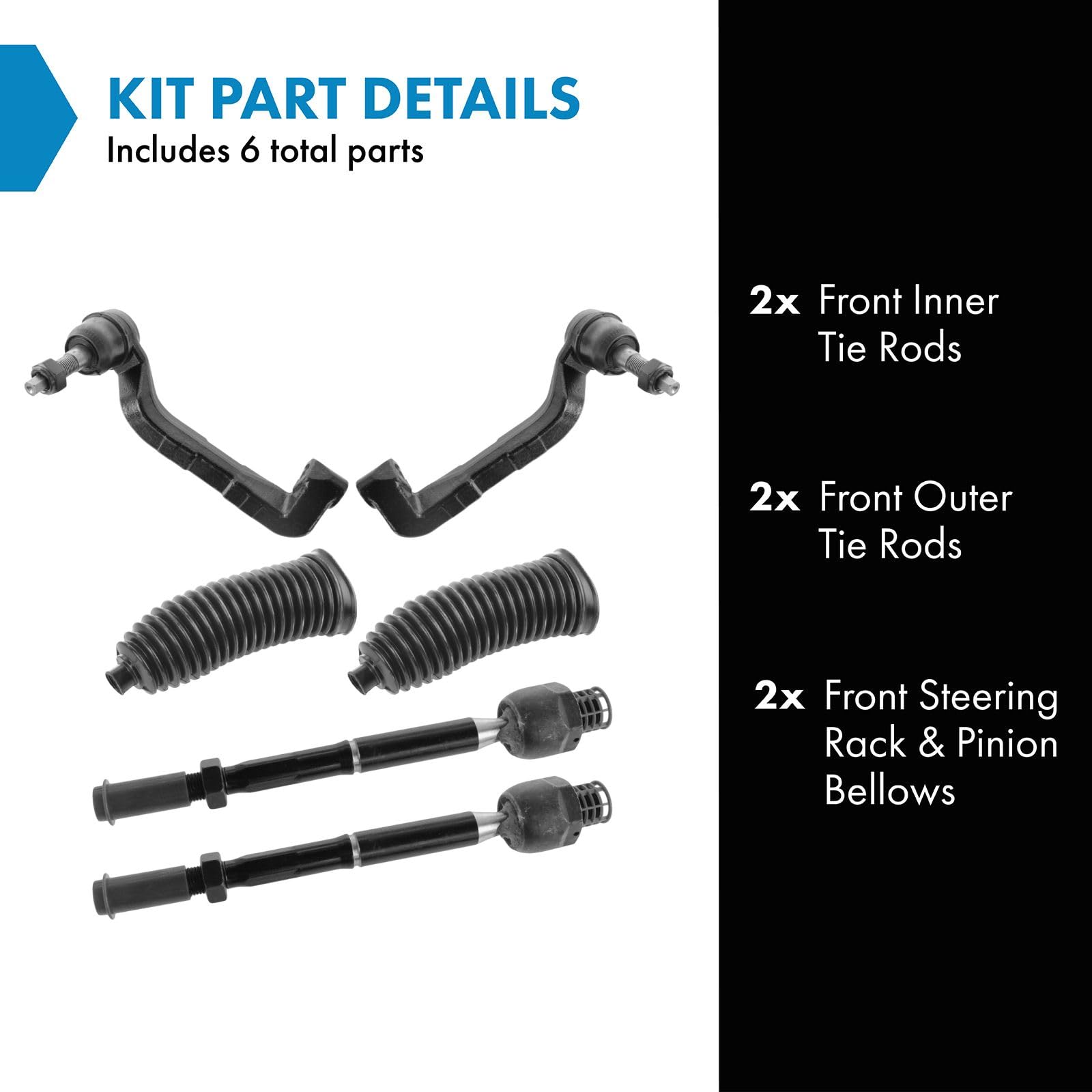 Trq Front Steering Kit Steering Rack & Pinion Bellow Tie Rod Compatible With 2005-2010 Chrysler 300 2007-2010 Dodge Charger 2005