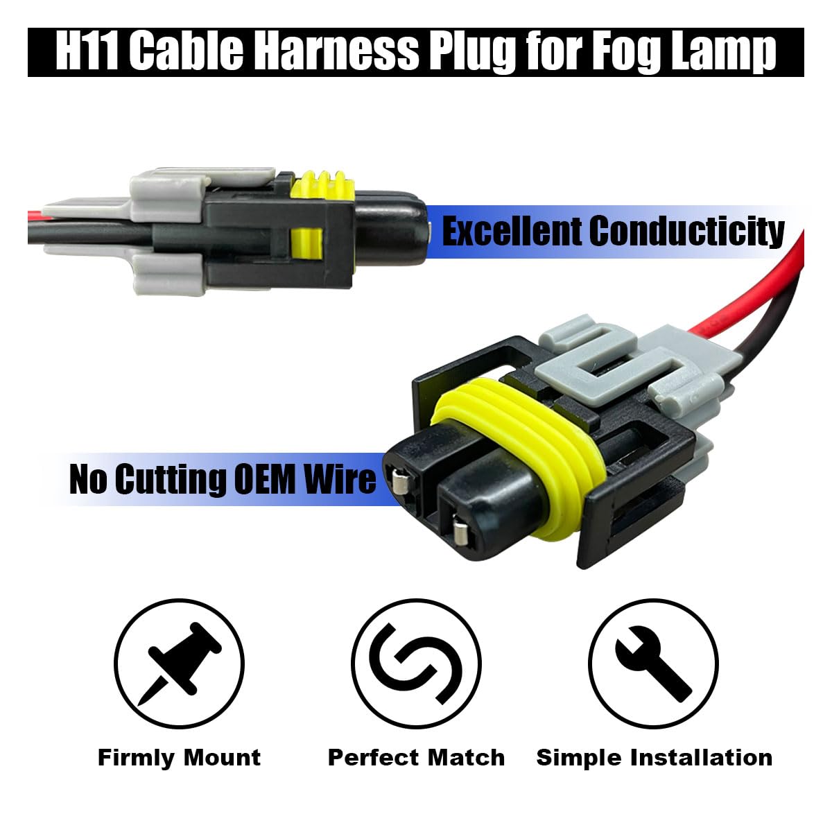 Fog Light Harness Connector with Wire, Automotive Accessories Replacement, H8/ H9/ H11 Fog Light Harness Connector for Fog Light