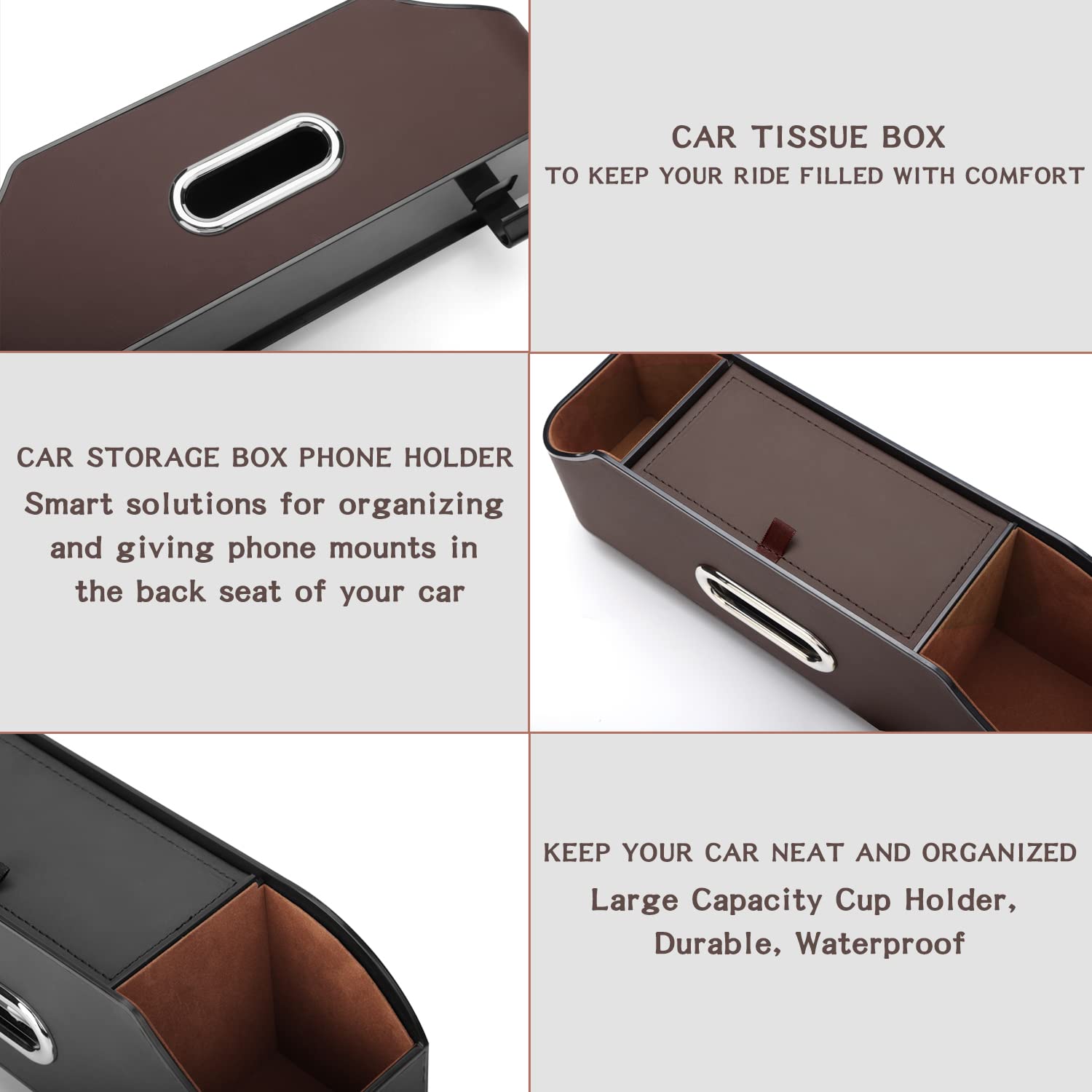 Holdcy Car Back Seat Organizer With 2 Drink Cup Holder - Tissue Box And Storage Box Hook - Multi-Functional Storage - Great For