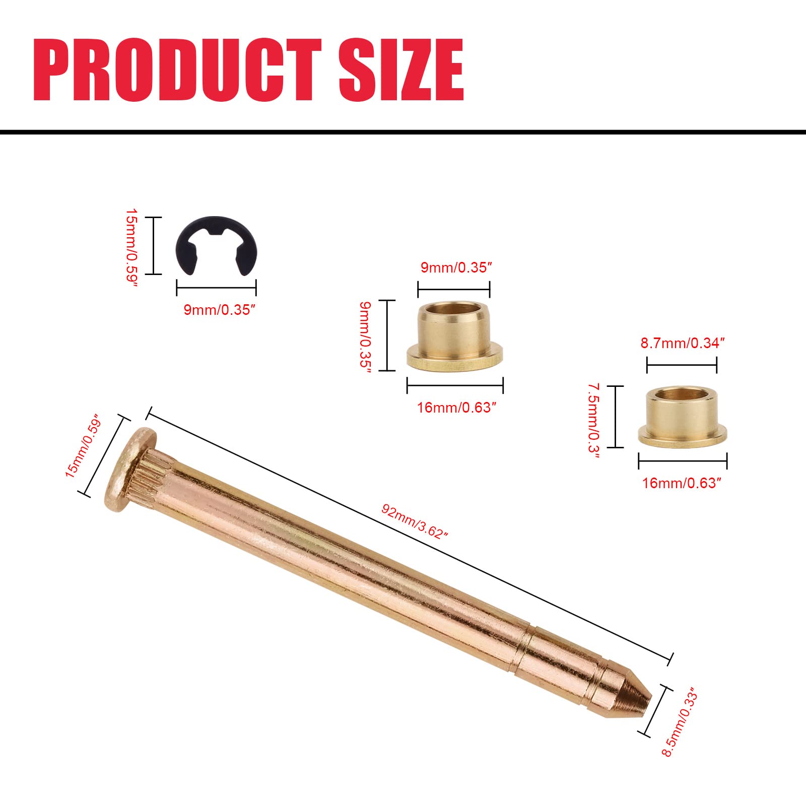 Door Hinge Pin And Bushing Kit Fits For Ford F150 F250 F350 Bronco(2Door - 4Pins,8Bushings And 8Clips)