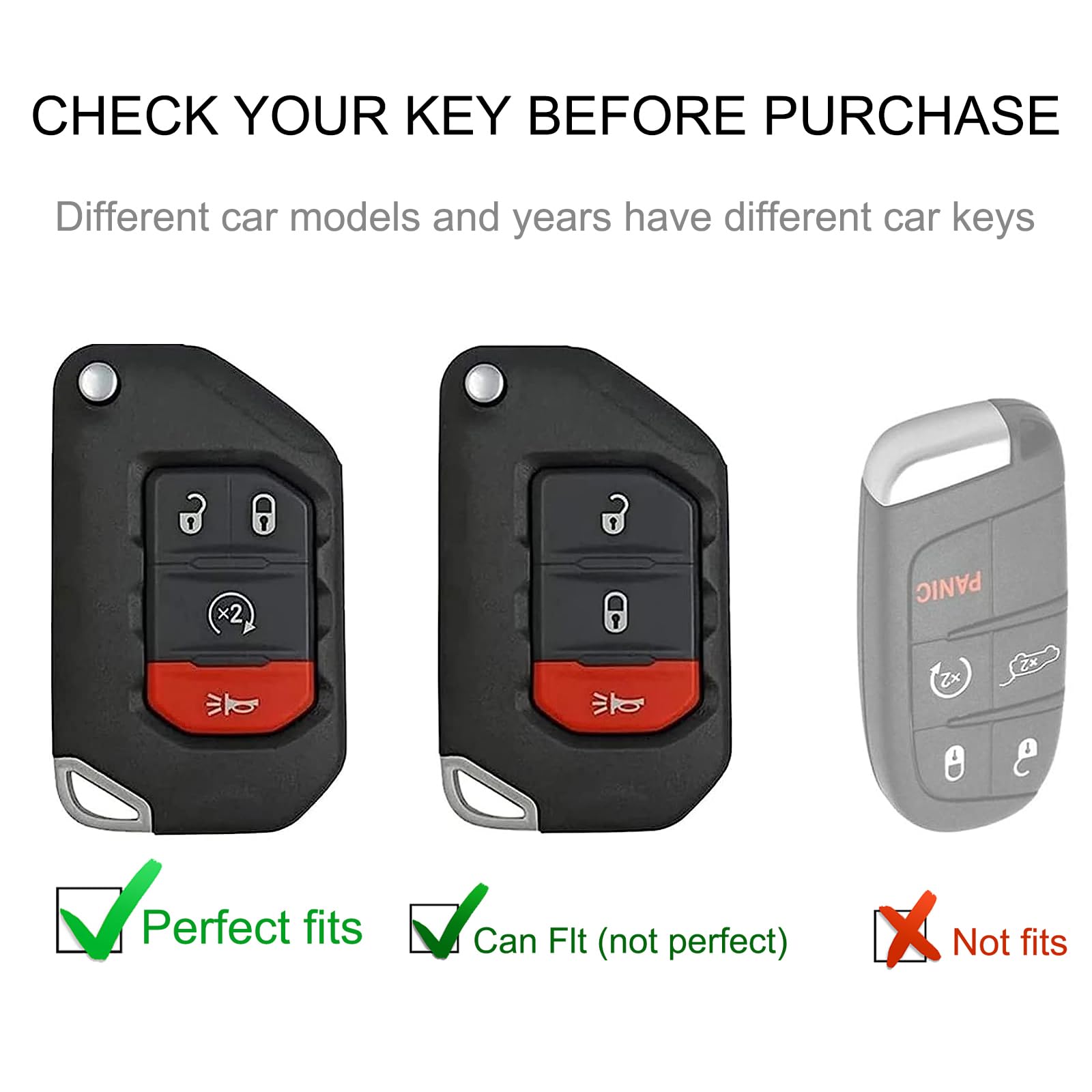 Cacarlike For Jeep Key Fob Cover With Jeep Keychain, Car Key Fob Case Compatible With 2018 2019 2020 2021 2022 Jeep Wrangler Gla