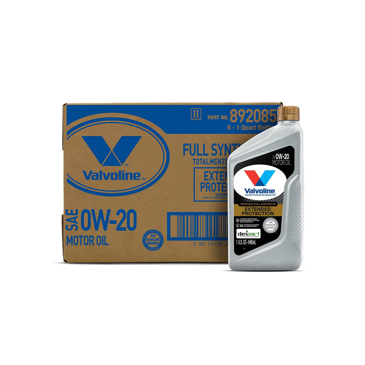 Valvoline Extended Protection Full Synthetic Motor Oil Sae 0W-20 1 Qt, Case Of 6