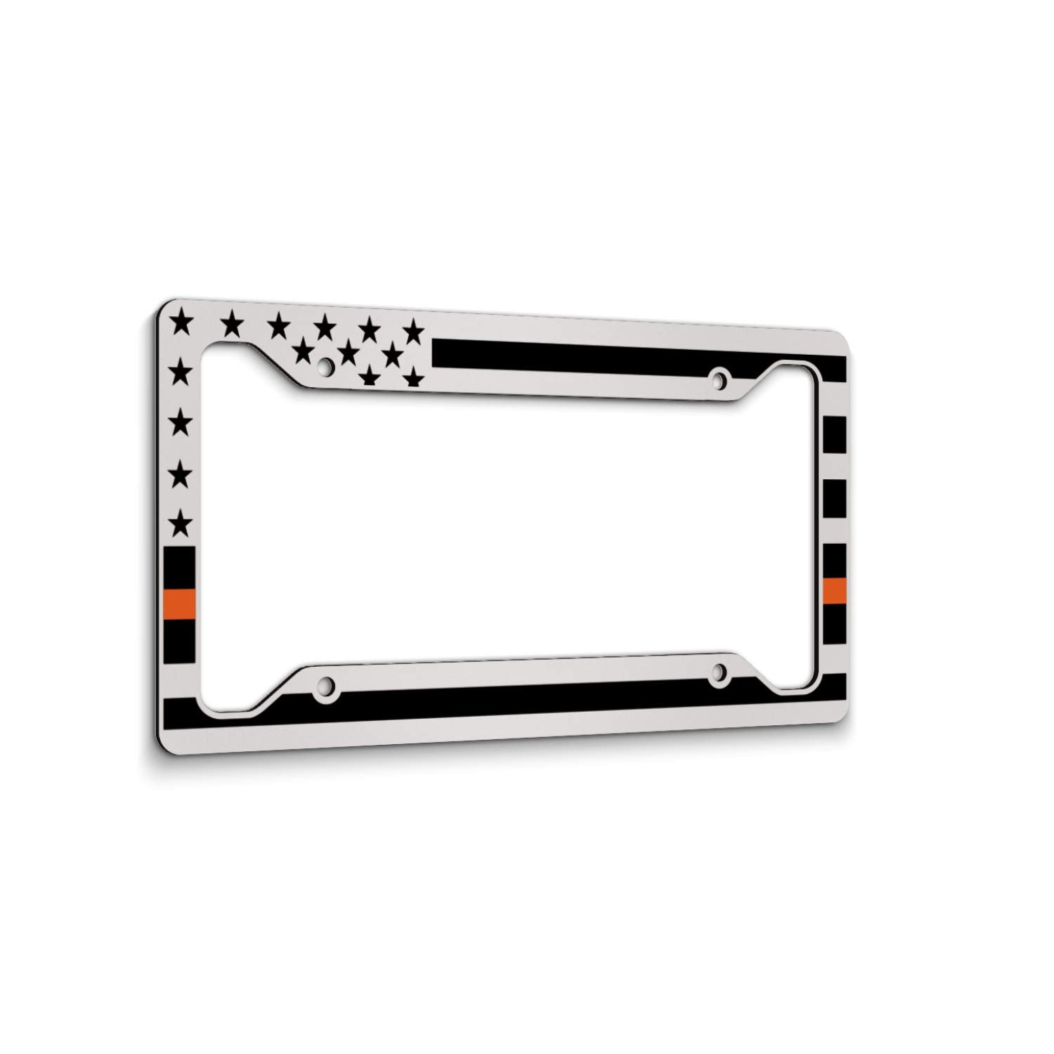 American Flag License Plate Frame - Thin Orange Line- Car Tag Frame -Orange On White Search And Rescue Sar