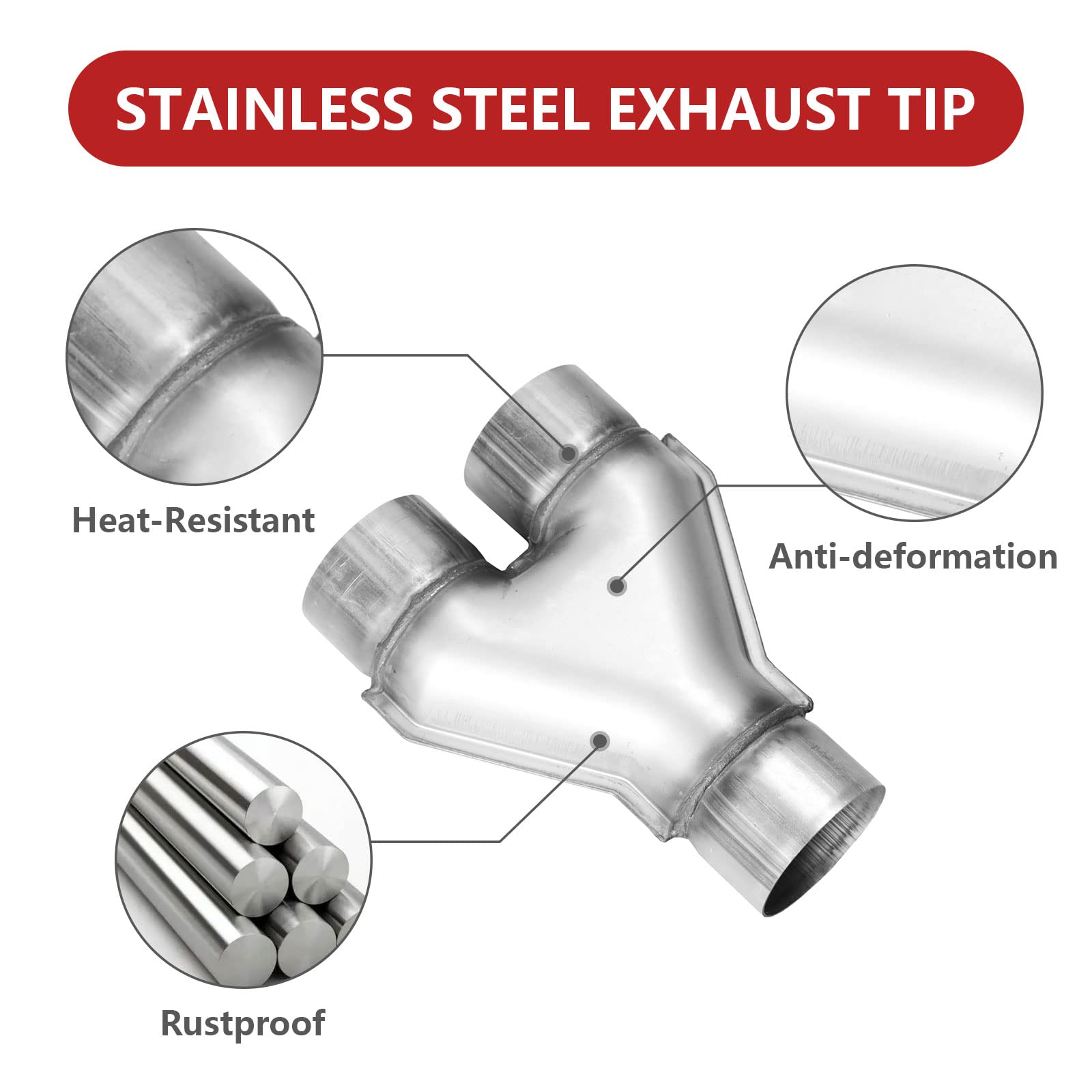 TECTRUC Universal Stainless Steel 2.25 Inch Exhaust Y Pipe, 2.25'' Inch ID Single to 2.25'' Dual Exhaust Adapter Connector,2 1/4