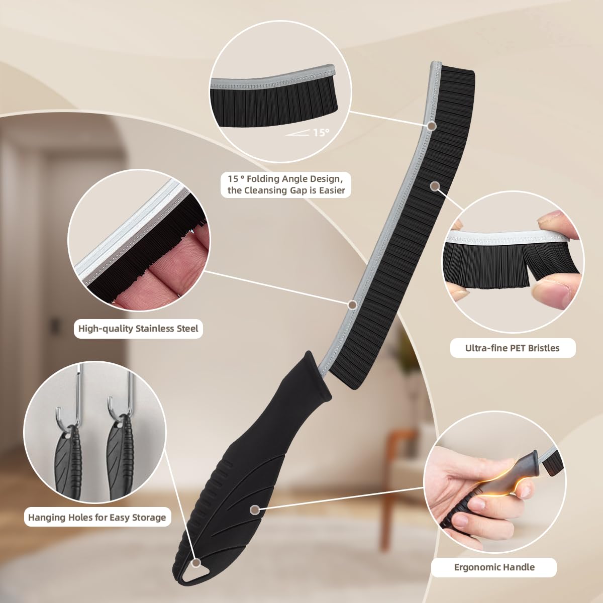 Sxhyf Hard Bristle Crevice Cleaning Brush - Multifunctional Gap Cleaning Brush, Bathroom Cleaning Tools, Grout Brush, Crevice Cl