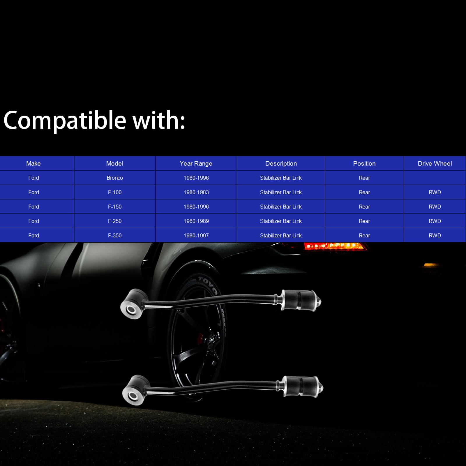 Kfvf 2 Pack Rear Sway Bar Link Kit For Ford Bronco 80-96, F-150 80-96 Rwd, Rear Stabilizer Bar End Links K80017 For Ford F-100 8