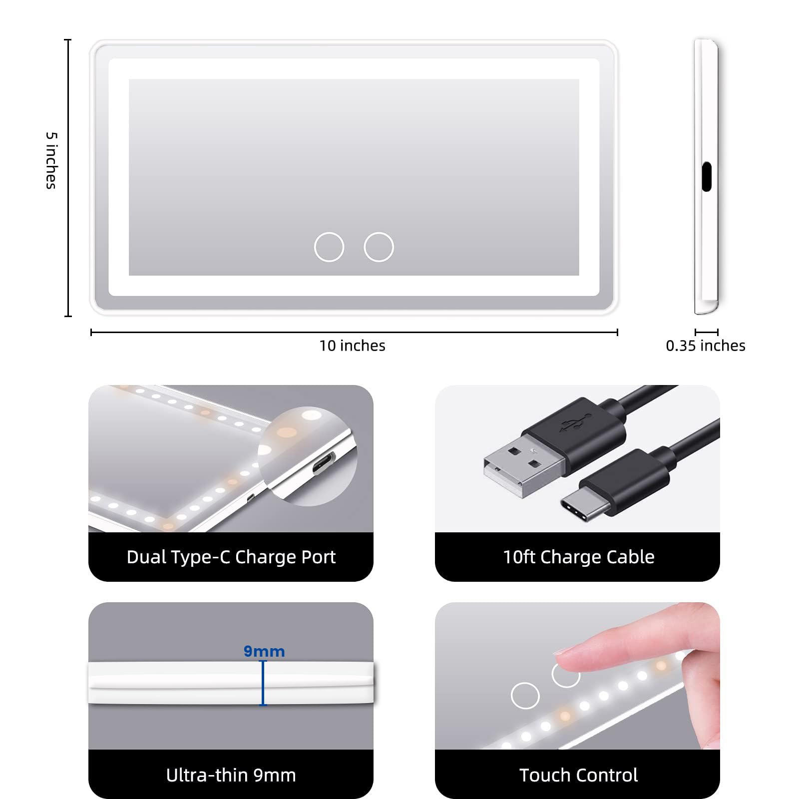 Car Sun Visor Vanity Mirror, Rechargeable Makeup Mirror With 3 Light Modes & 60 Leds - Dimmable Clip-On Rear View Sun-Shading Co