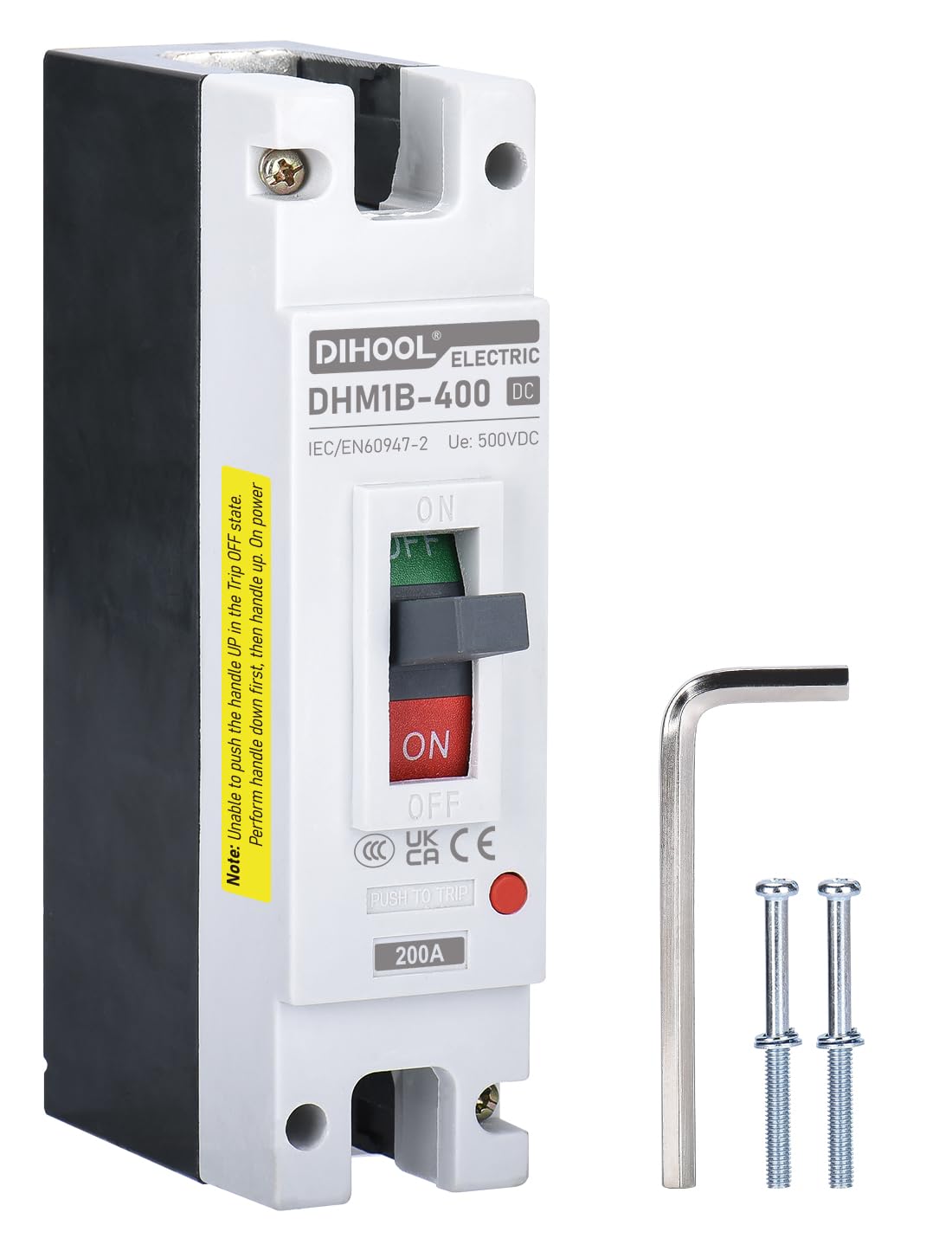 DIHOOL 200 Amp DC Breaker, 500V Battery Disconnect Switch, Thermal Magnetic Trip for Main Power, Solar, UPS