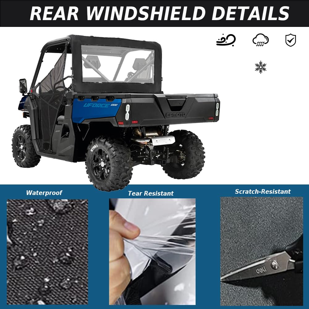 Yonqifon Rear Windshield Compatible With Cfmoto Uforce 1000/1000Xl, Soft Pvc Back Window Screen Rear Window For 2019+ Uforce 100