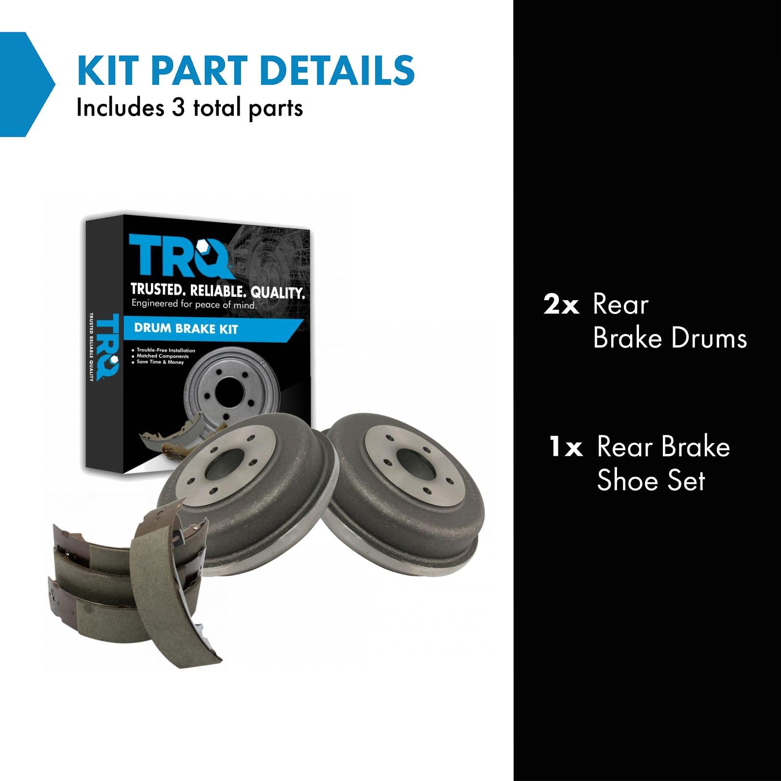 TRQ Rear Brake Shoe & Drum Kit Set Compatible with 2010-2013 Ford Transit Connect