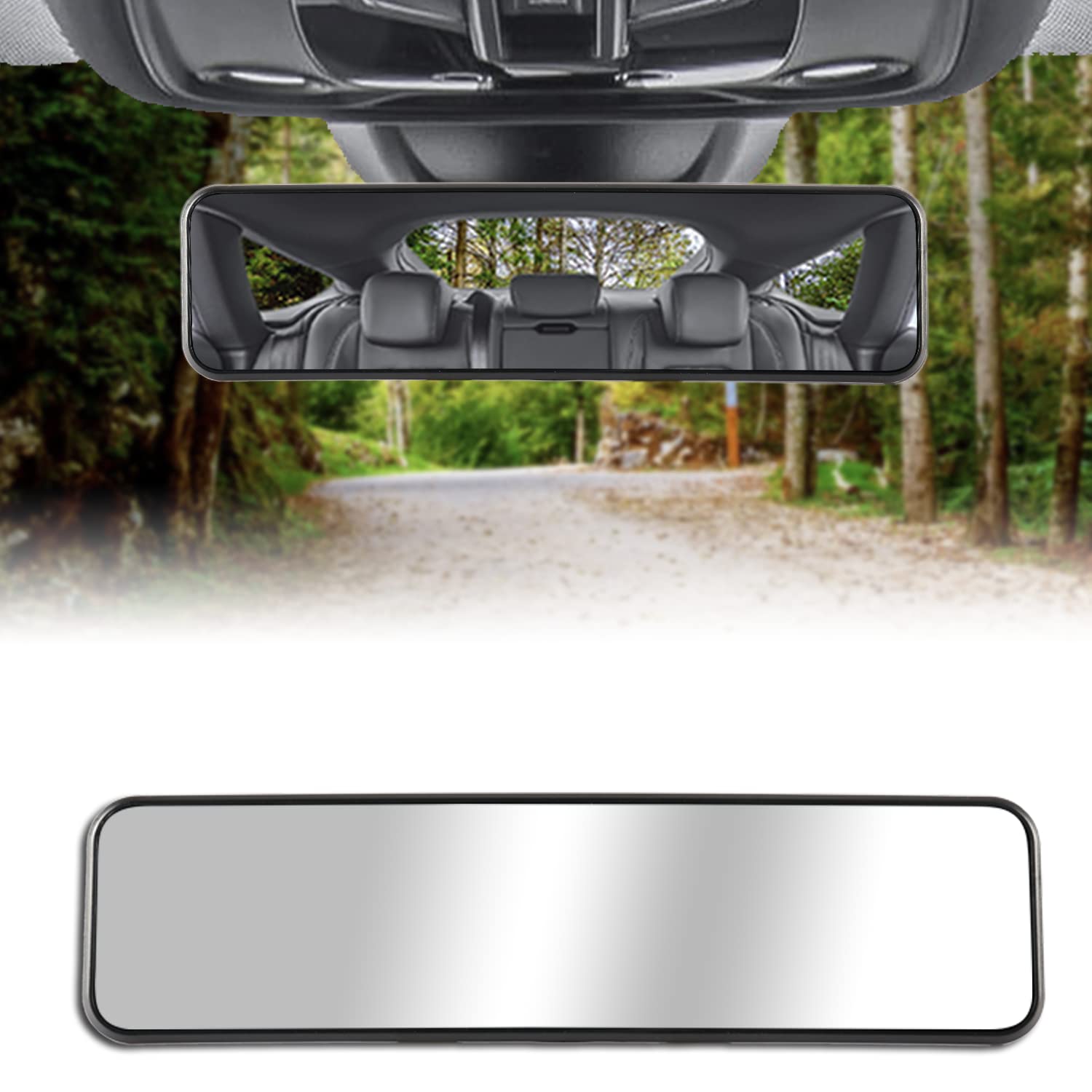 Livtee Panoramic Rear View Mirror 11.2''(285Mm), Wide Angle Convex Curve Interior Rearview Mirror Clip On Original Mirror To Eli