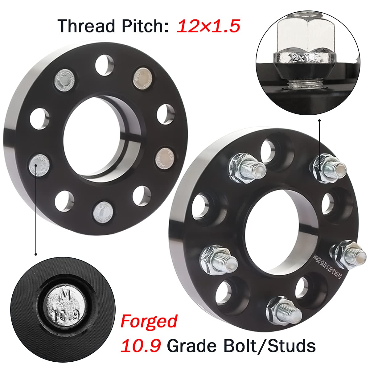 Gasupply 1 Inch 5X114.3 Wheel Spacers Hubcentric, 5 Lug 25Mm Wheel Spacers 5X4.5 67.1Mm Hub Bore 12X1.5 Studs, Compatible With C