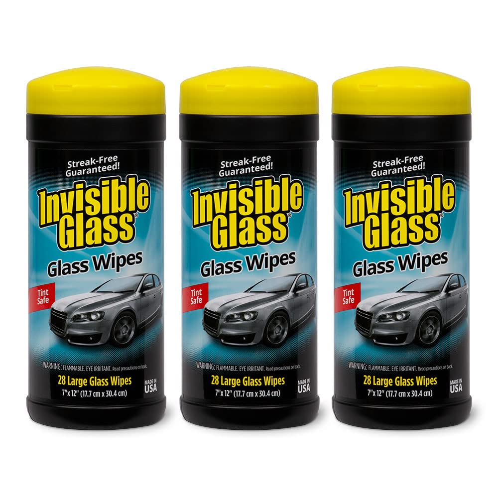 Invisible Glass 90166-3Pk Large Glass Cleaning Wipes For Streak-Free Windows, Mirrors, And Glass, Lint-Free, Ammonia-Free, Tint-