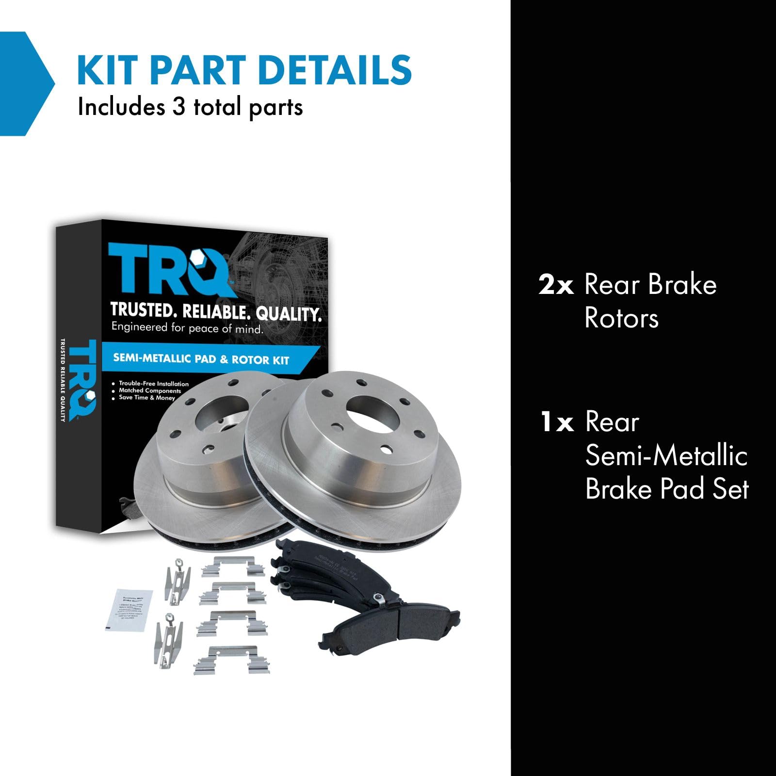 Trq Premium Posi Semi-Metallic Brake Pad & Rotor Rear For Cadillac Chevy