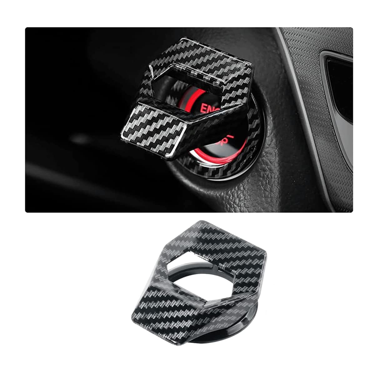 Engine Start/Stop Button Cover, Carbon Fiber Zinc Alloy Car Power Control Trim, Push To Start Button Key Ignition Protective Cov