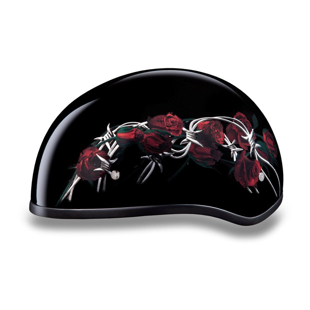 Daytona Helmets Motorcycle Half Helmet Skull Cap- Barbed Roses 100% Dot Approved