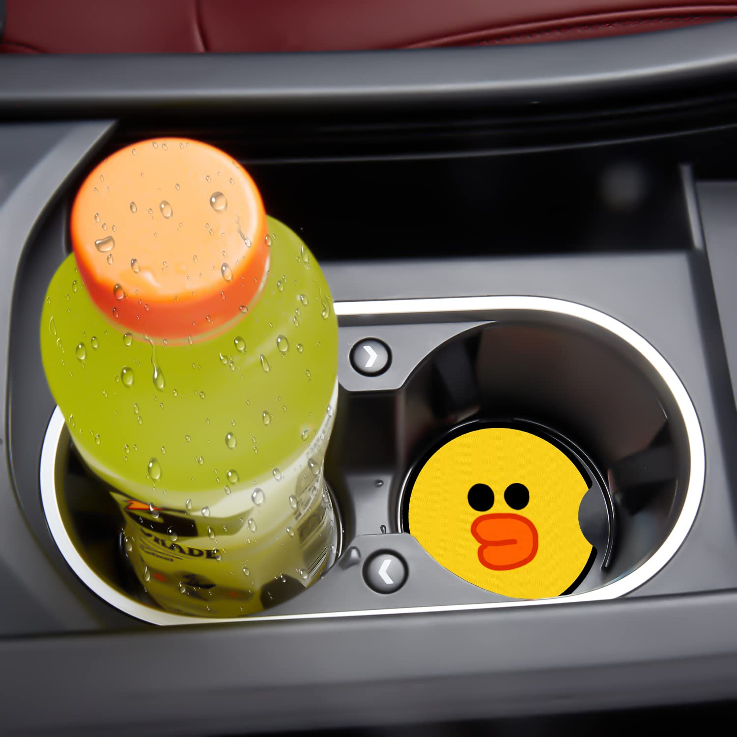 Jupswan Car Cupholder Coaster Absorbent 2 Pack Cute Fun Cartoon Funny Yellow Duck Face Design Rubber New Automotive Cup Holder Decal Decor Accessories For Women Men Dz103