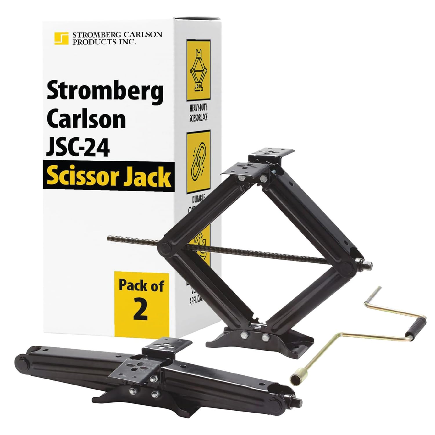 Stromberg Carlson JSC-24 Scissor Jack 2-Pack with Crank - Heavy Duty RV Stabilizer for Travel Trailers - Camper Stand - Leveling