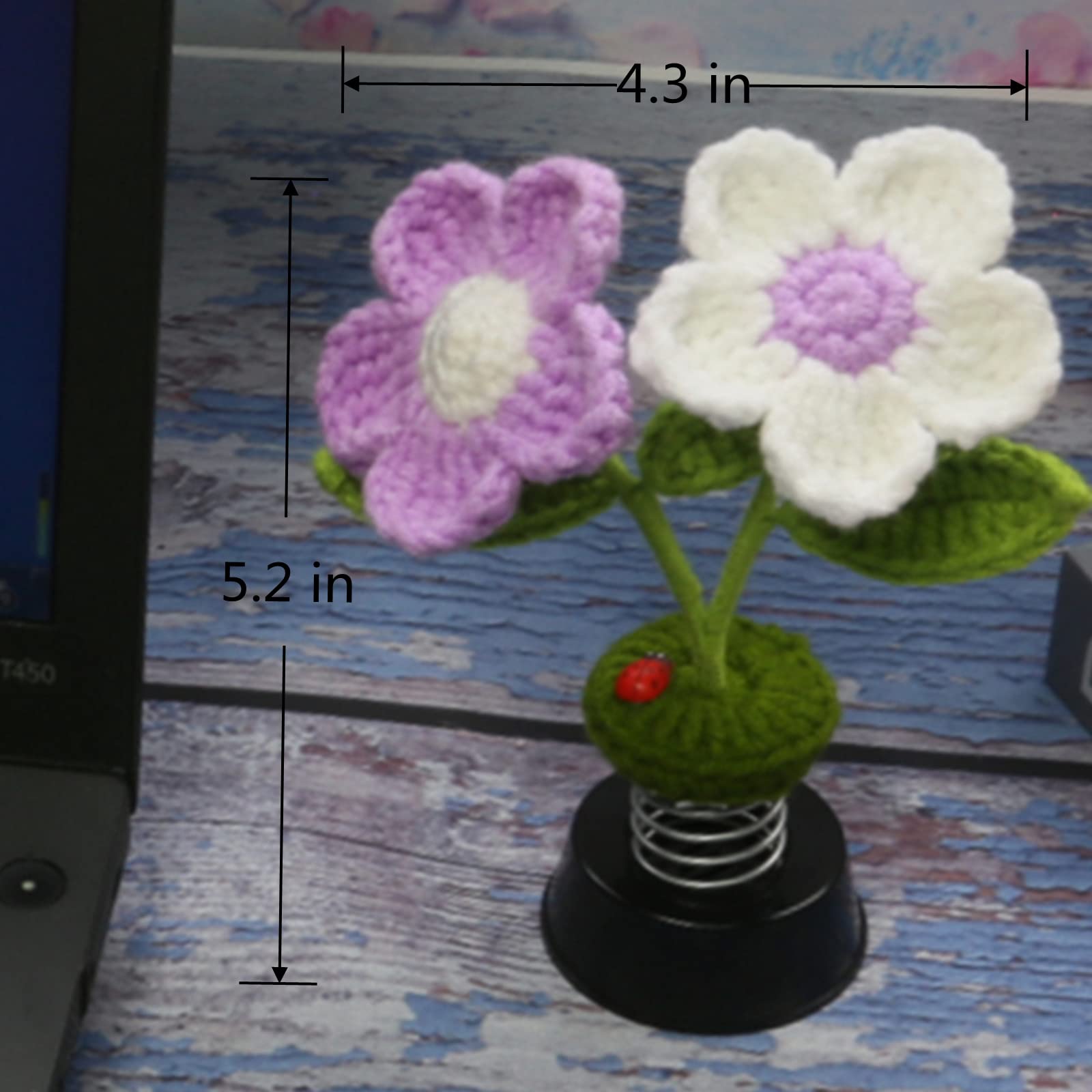 Levvohd Sun Flower Car Dashboard Decorations, Dashboard Bobbleheads Knitted Flowers for Women Car Ornament Accessories (Handmade