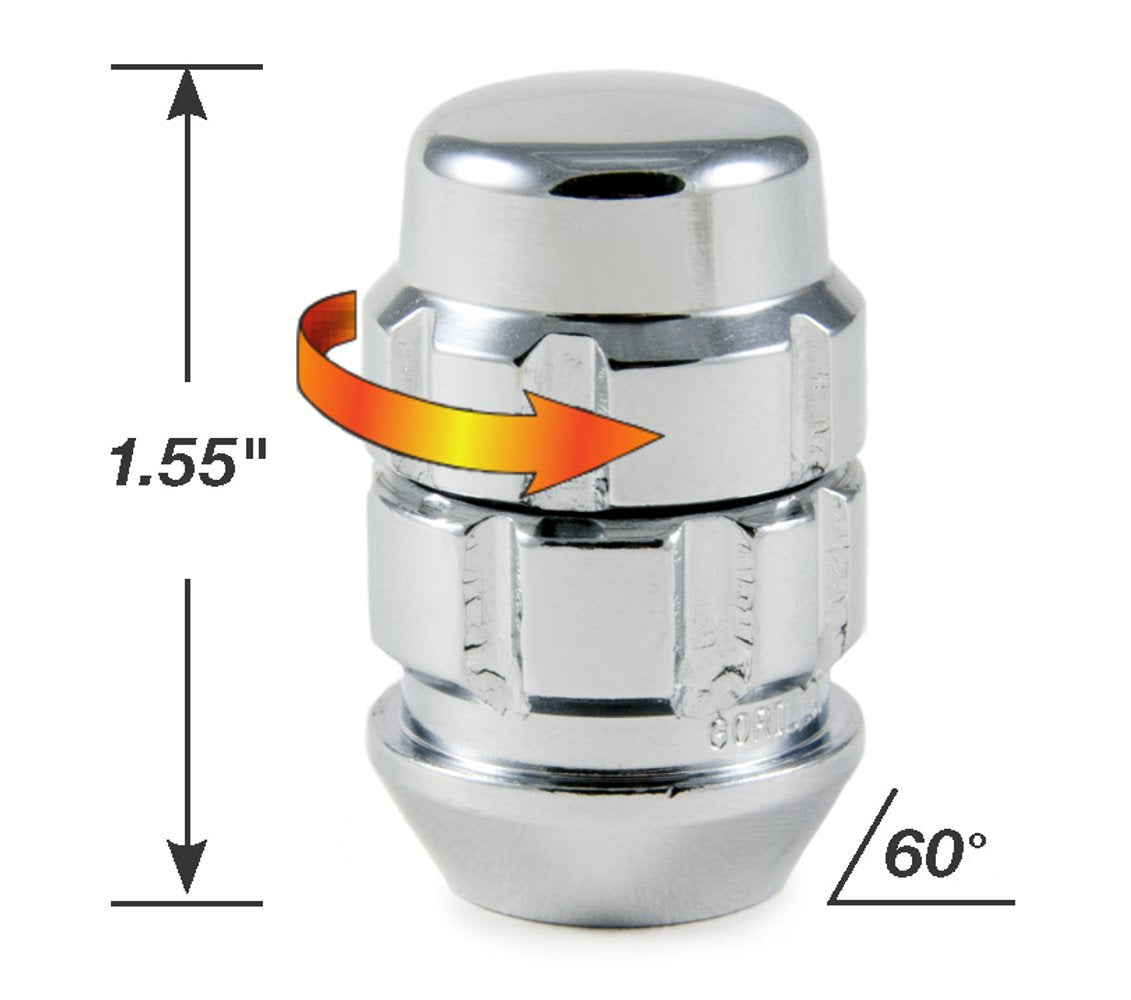 Gorilla Automotive Acorn Chrome Wheel Lock, 12mm x 1.50, Pack of 4, Black and Silver, Model 71631X