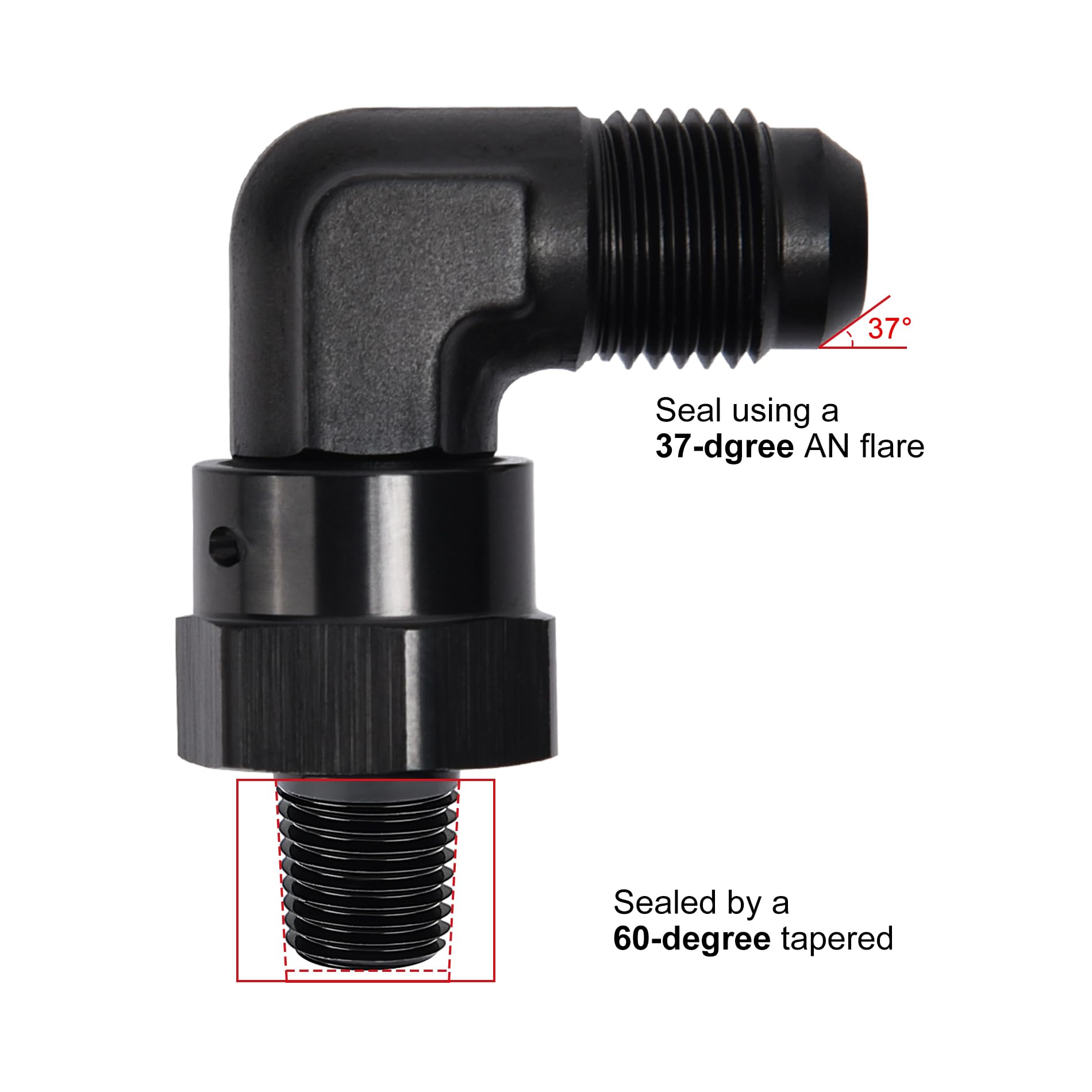 Evil Energy 6An Male Flare To 1/8 '' Npt 90 Degree Swivel Fitting Adapter Aluminum Black