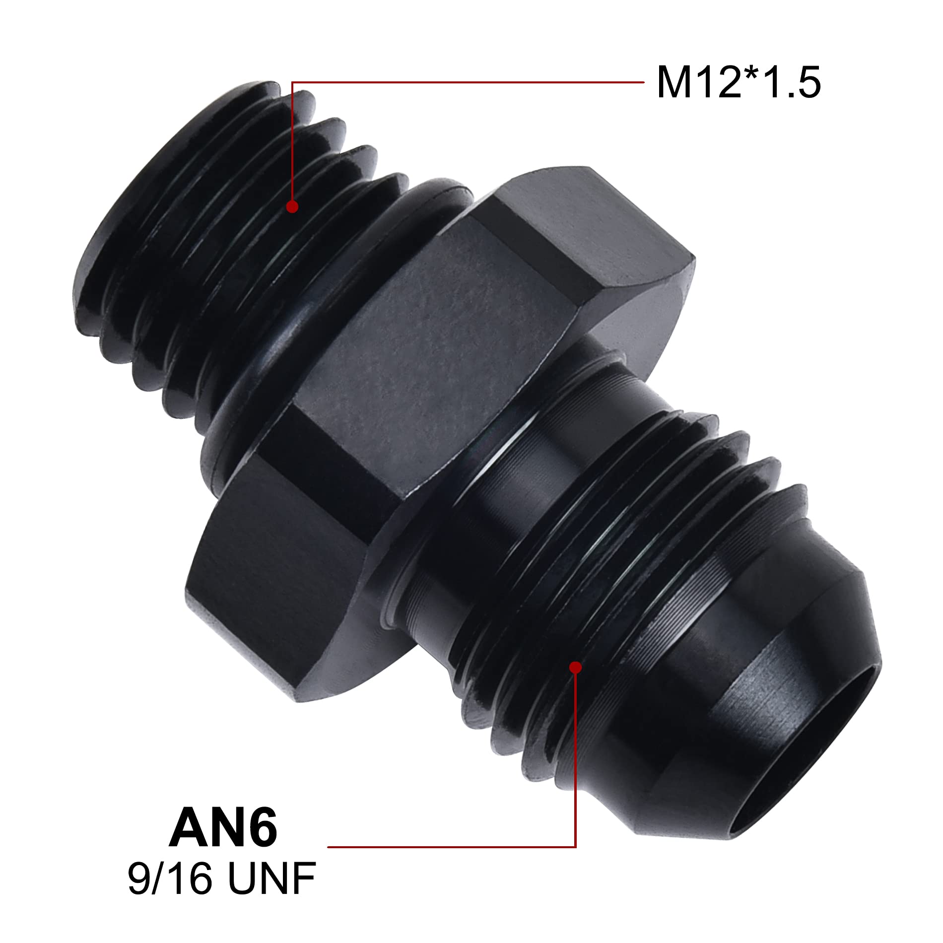 Evil Energy 6An Male Flare To M12 X 1.5Mm Male Metric Fitting Adapter Aluminium Alloy 2Pcs