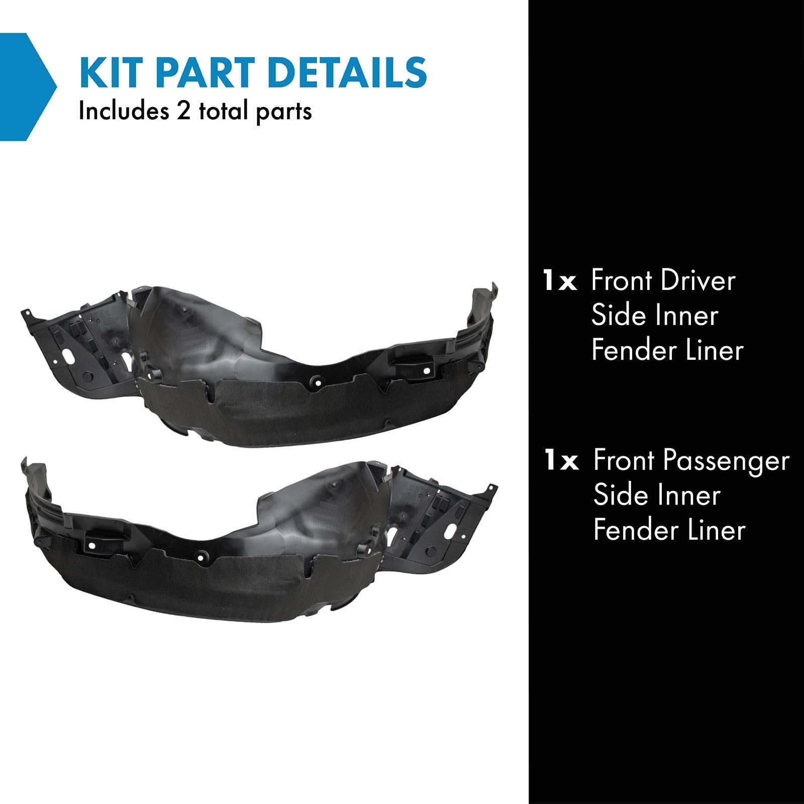 Trq Front Inner Fender Liner Set Compatible With 2016-2017 Honda Accord Ho1248157 Ho1249157