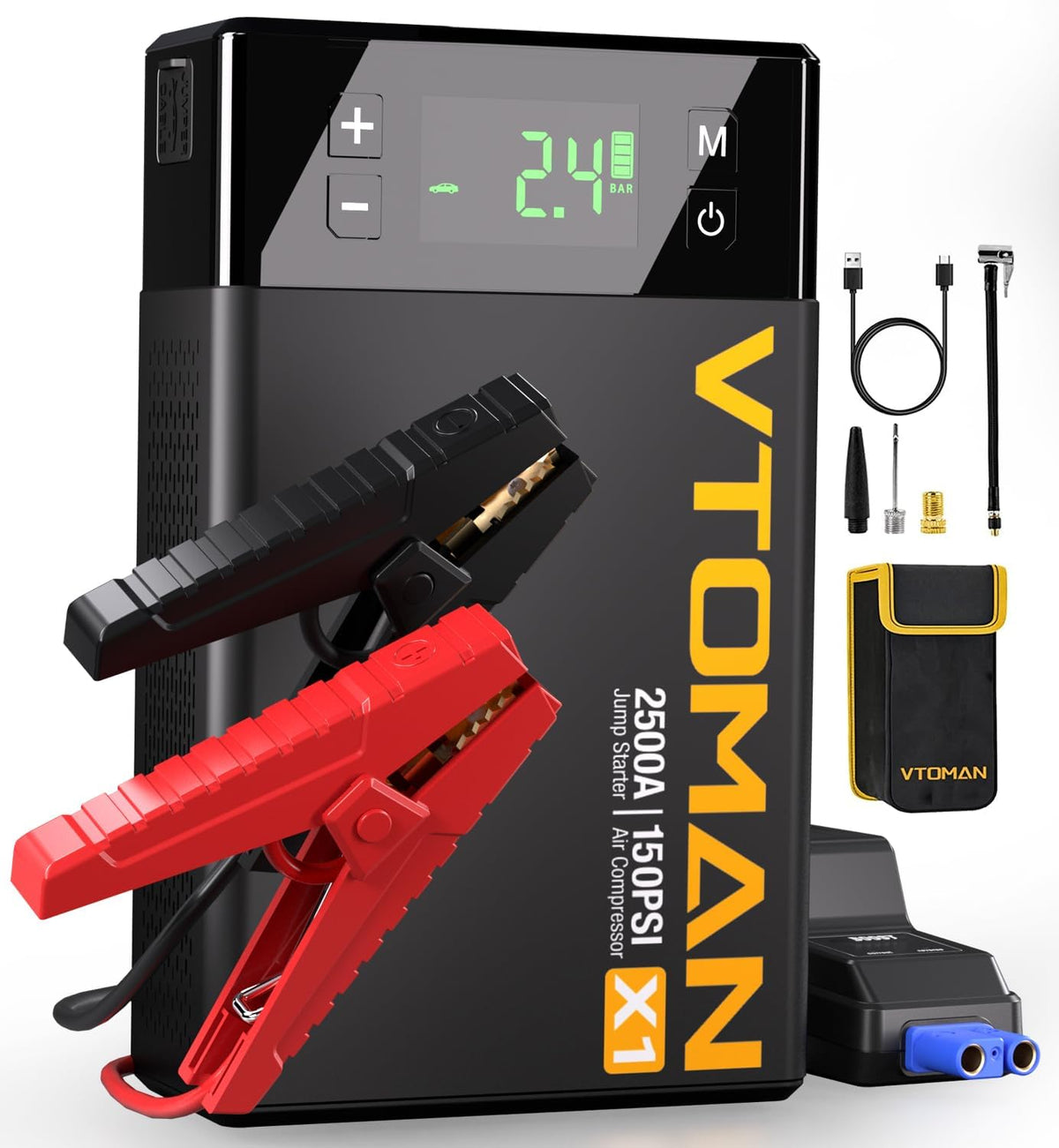 Vtoman X1 Jump Starter With Air Compressor, Car Battery Jumper Starter (2500A,Up To 8.5L Gas/6L Diesel Engine) With 150Psi Auto