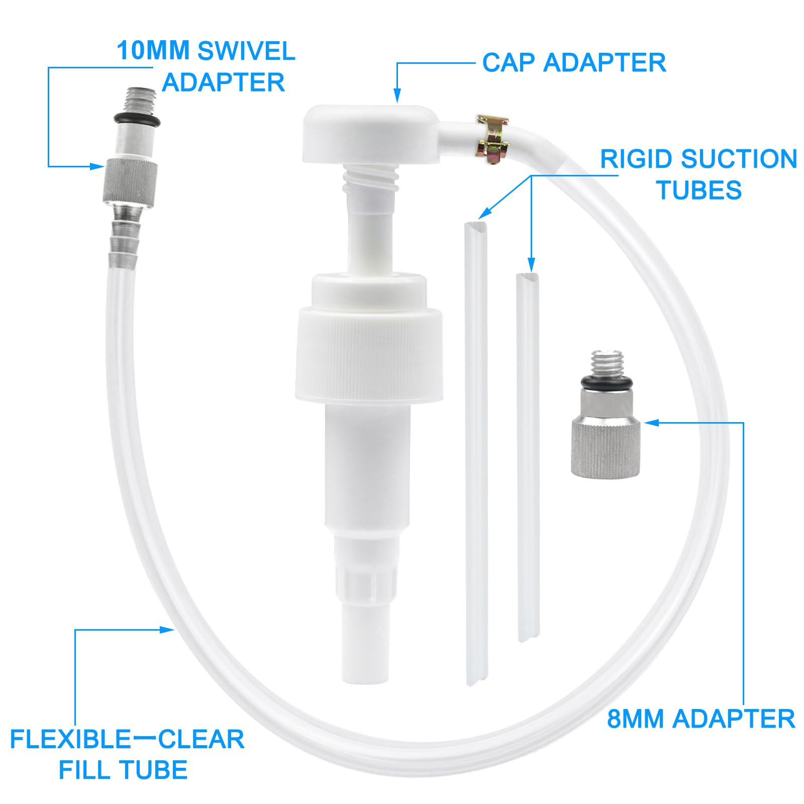 Lower Unit Gear Oil Pump for Standard Quart Bottles, 8mm and 10mm Adapters, for 28MM Cap Pump, for Most Foreign Made Marine Boat